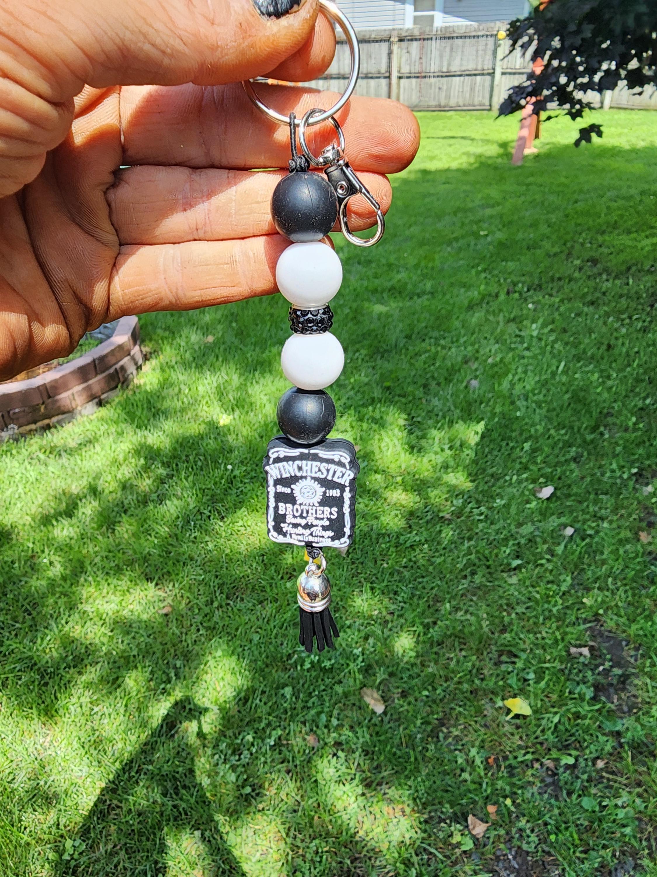 Winchester Brothers Keychain: Black & White Beaded Supernatural Charm - Thumbnail 5