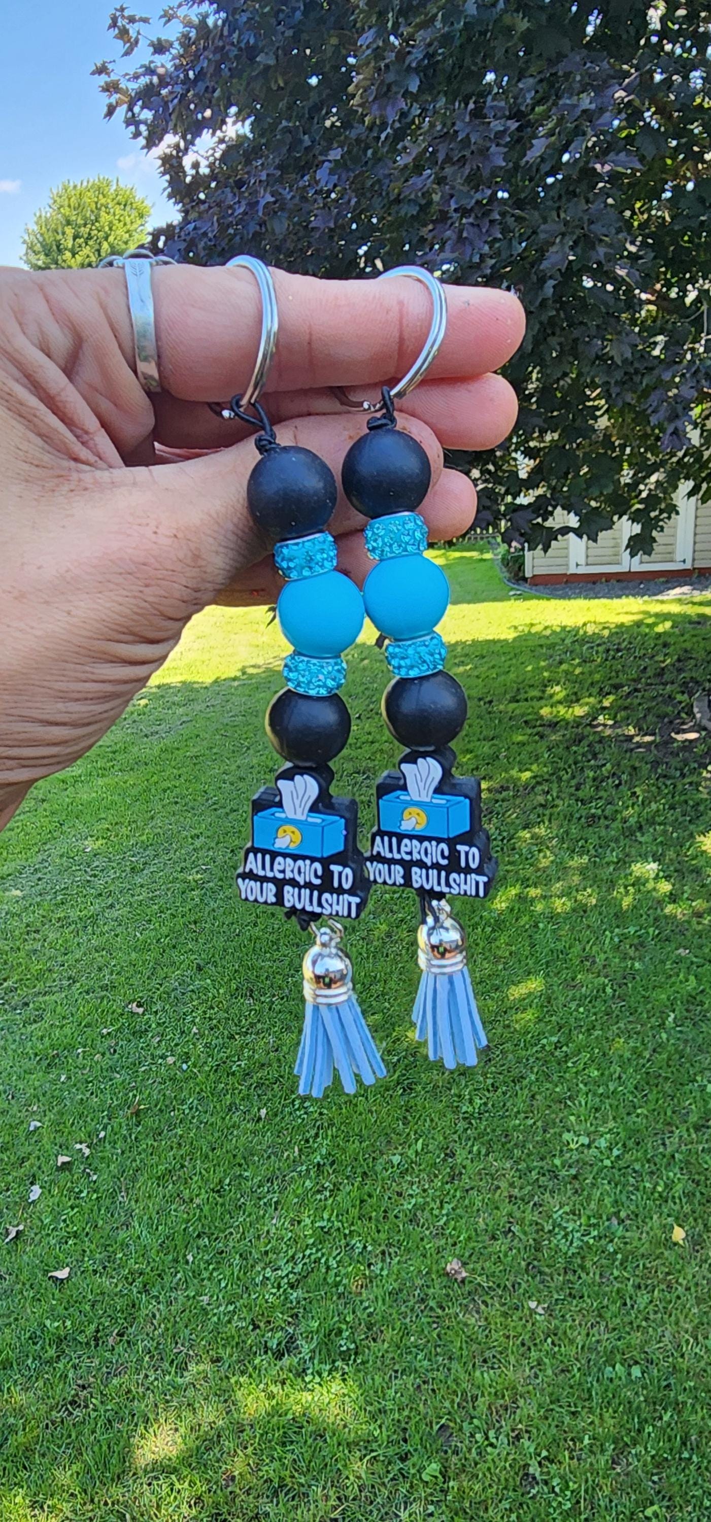 Kleenex Box “Allergic to Your Bullshit” Beaded Keychain – Funny Handmade Gift, Sassy Purse Charm, Statement keychain - Thumbnail 5