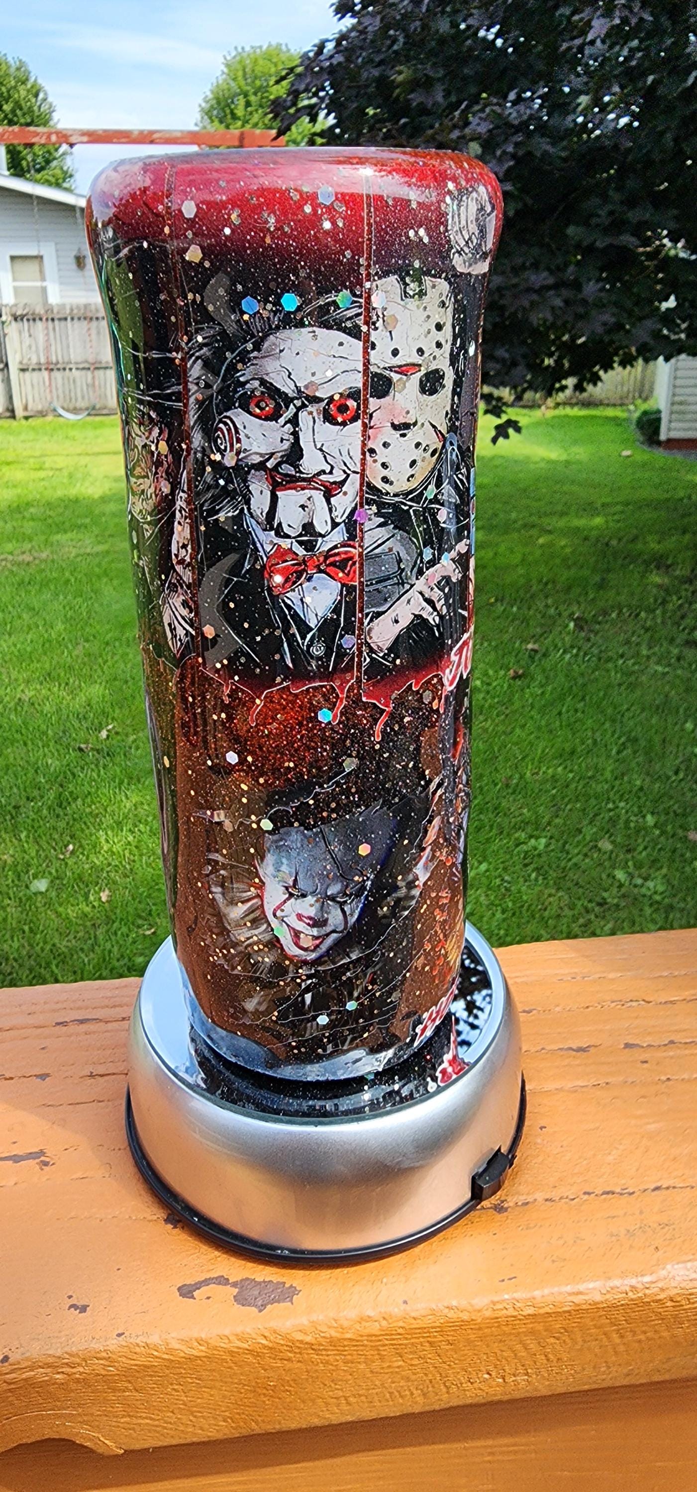 Horror Movie Fan Tumbler: Handmade Glitter 20oz Stainless Steel Cup - Thumbnail 5