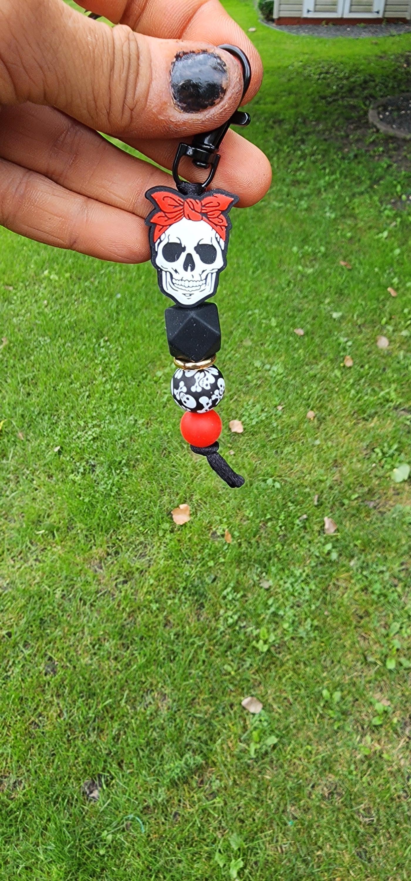 Handmade Skull Keychain: Bandana Charm - Thumbnail 2