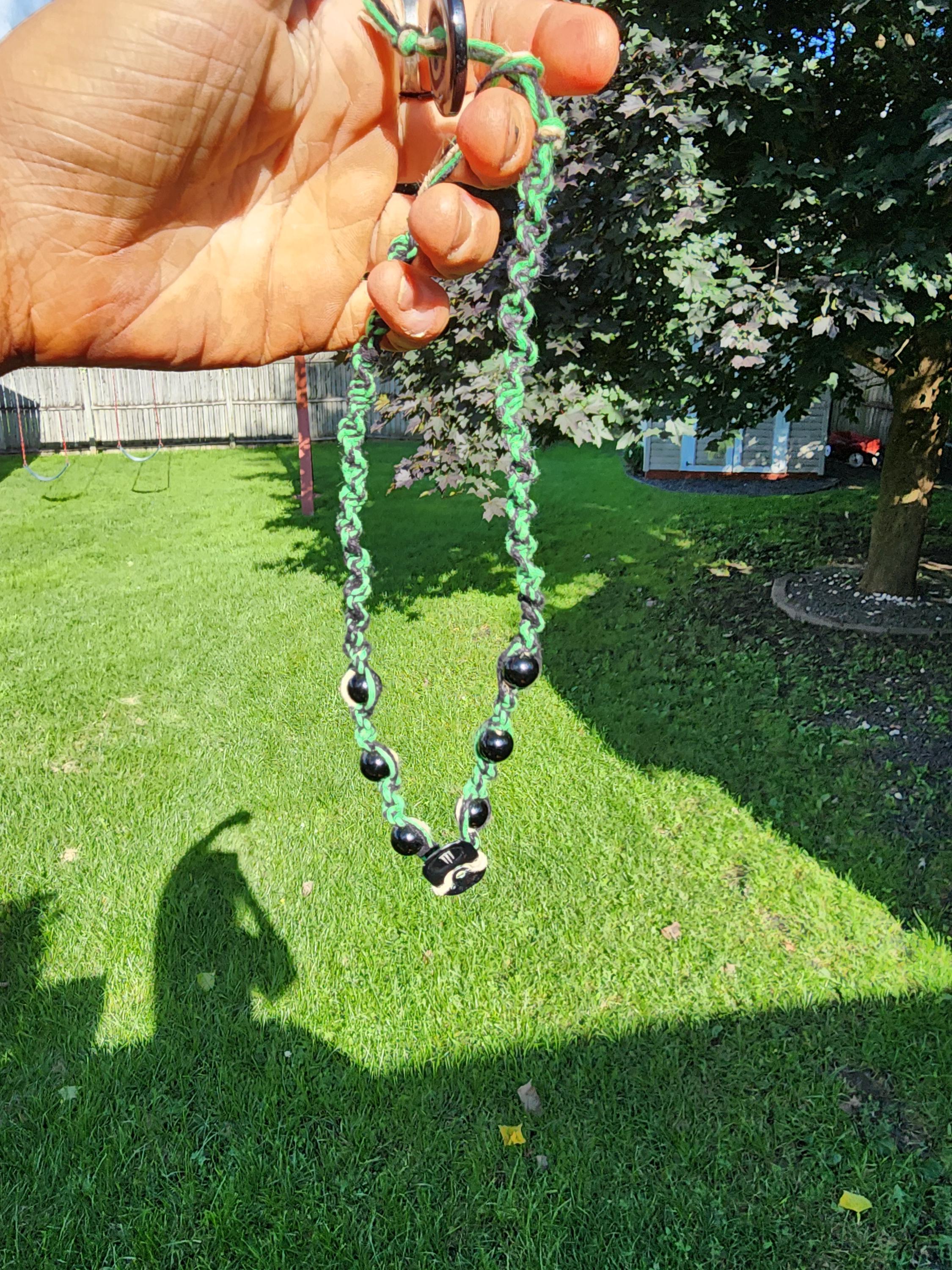 Chaos Gremlin Hemp Necklace: Upcycled Energy Tab, Goblin-Core Style - Thumbnail 2