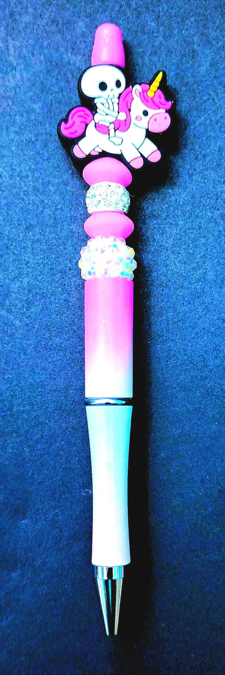 Beaded Pen: Unicorn Skull Design, Extra Ink - Thumbnail 2