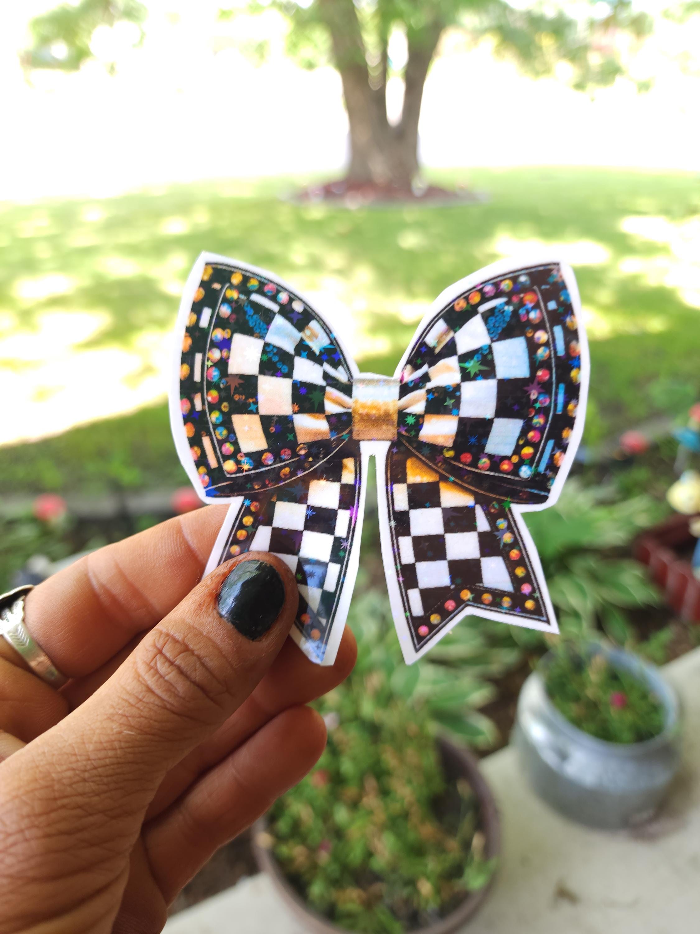 Checkered Bow Rhinestone Sticker: Retro Race Car Decal - Thumbnail 4