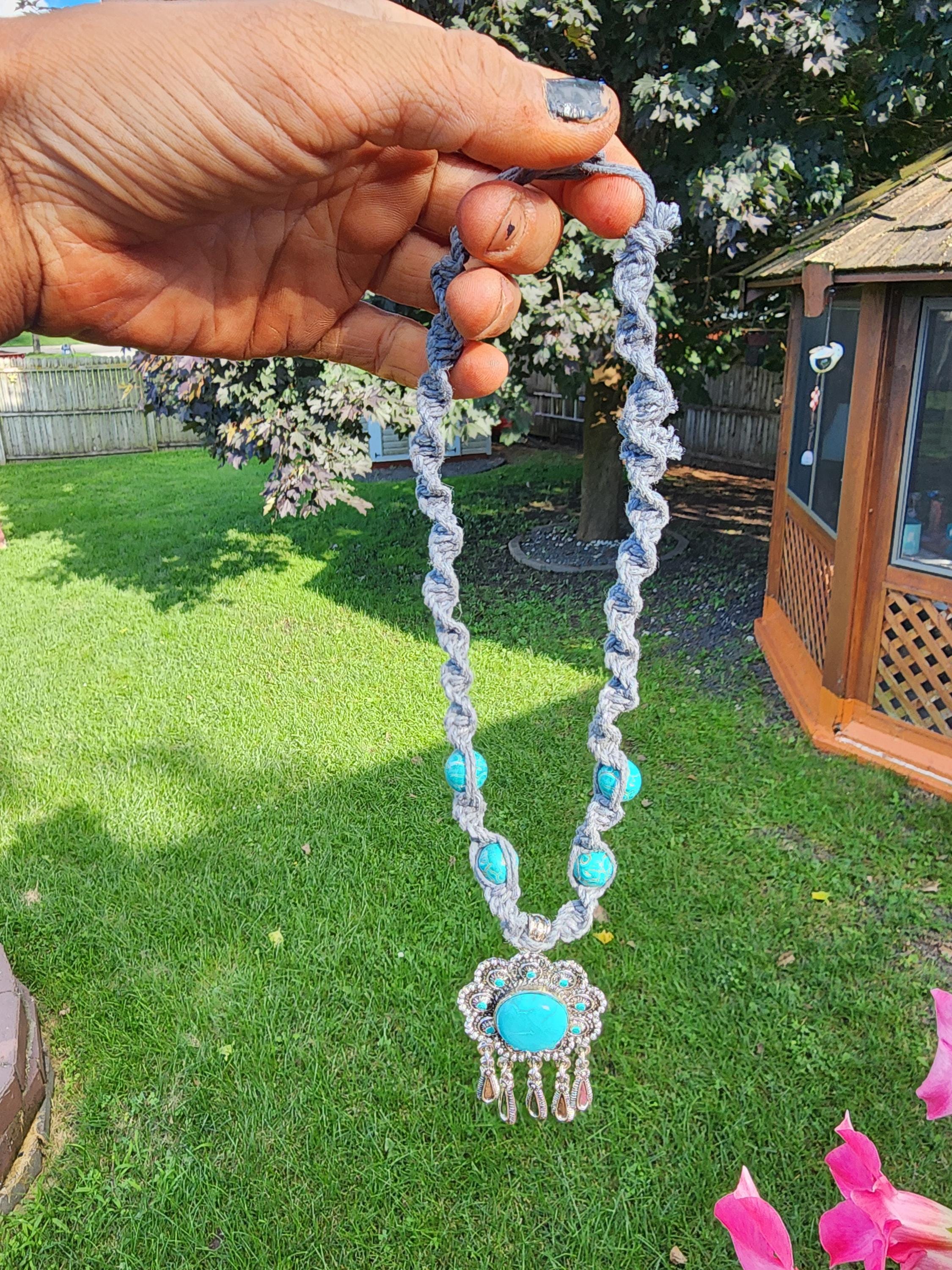 Handmade Hemp Necklace with Turquoise Pendant