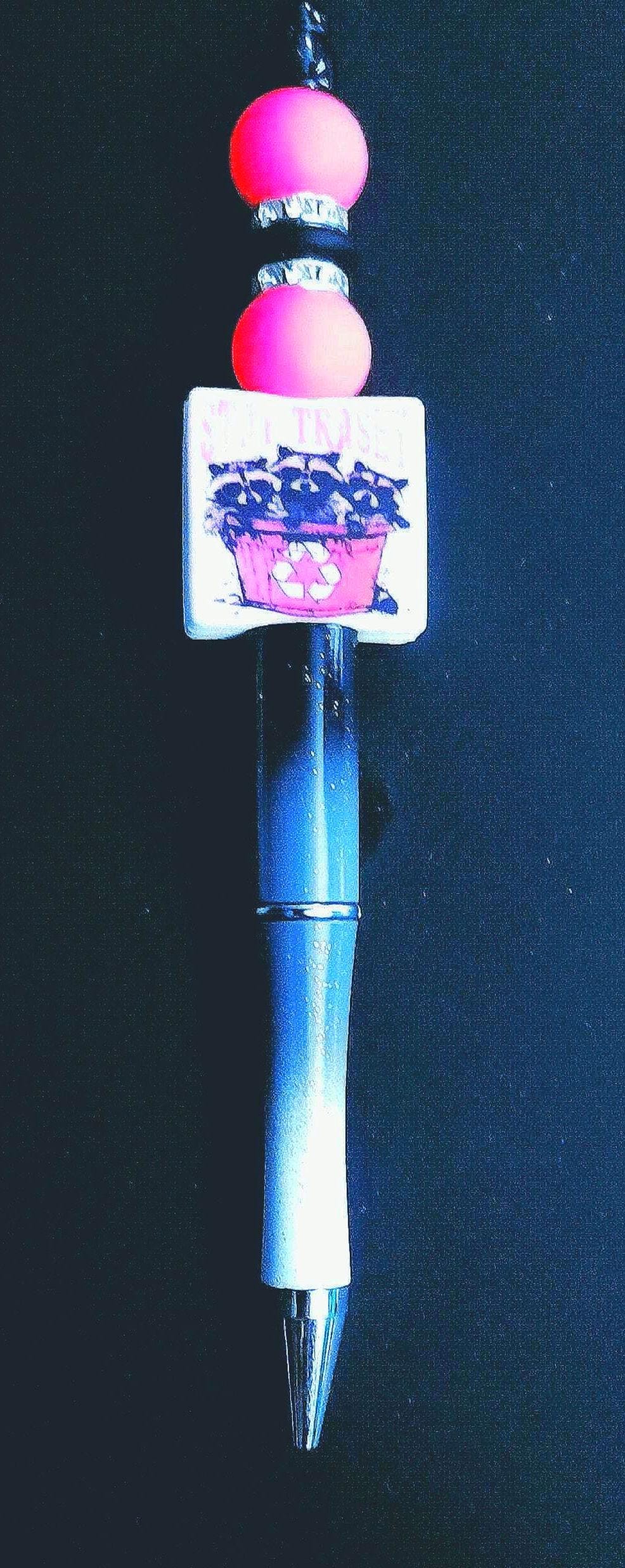 Beaded Pen: Stay Trashy Raccoon Design, Extra Ink - Thumbnail 2