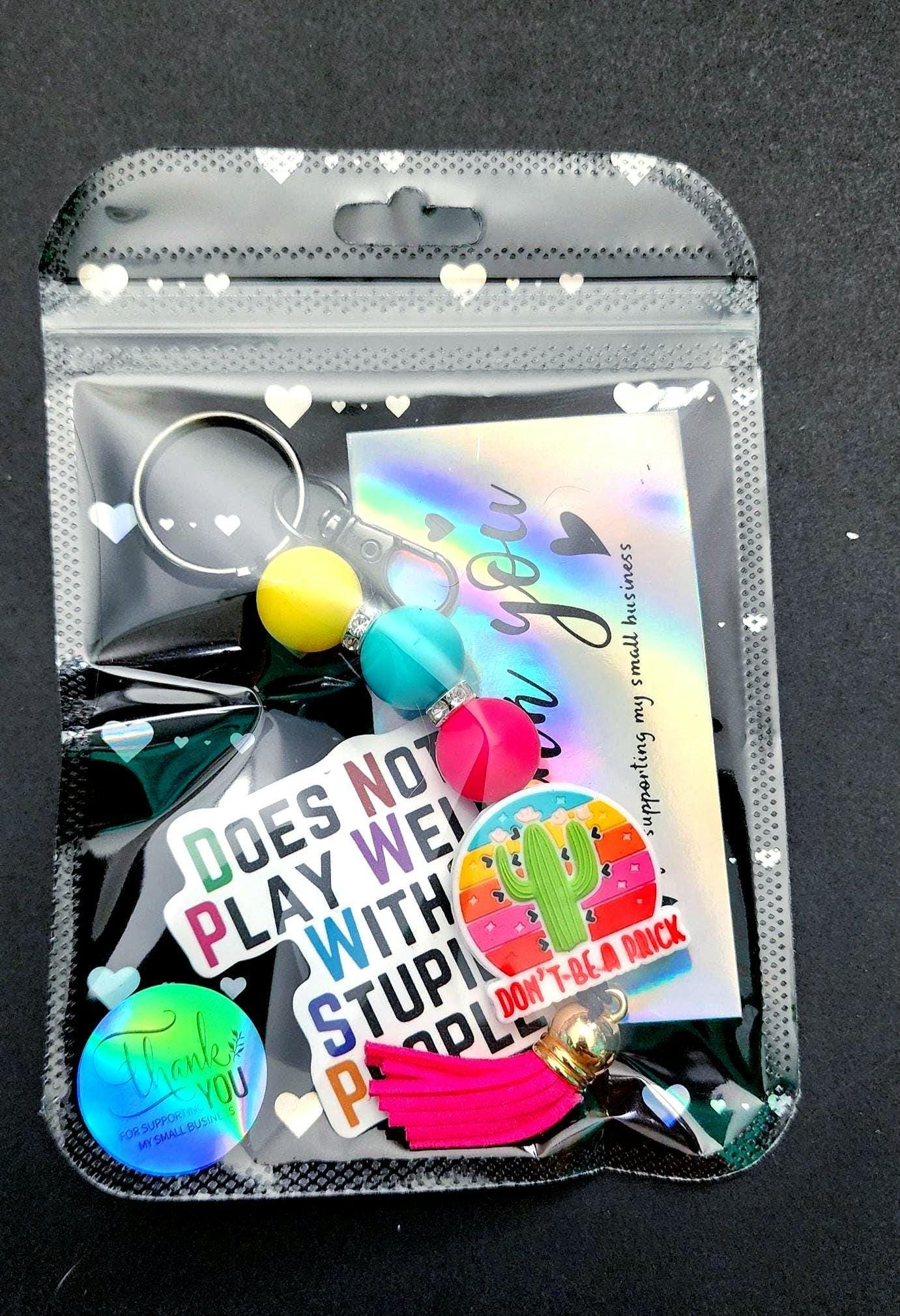 Beaded Keychain: Sassy Cactus Tassel Keyring, "Don't Be A Prick" - Thumbnail 4