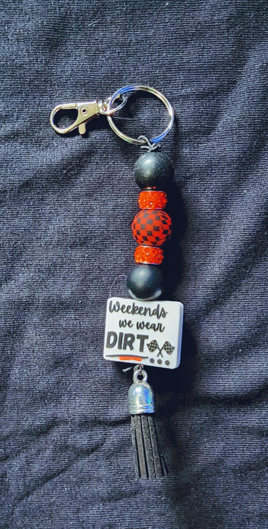 Keychain Racing Inspired Beaded Keychain with Checkered Flag - Weekends Are for Racing Gift for Car Lovers - Thumbnail 3