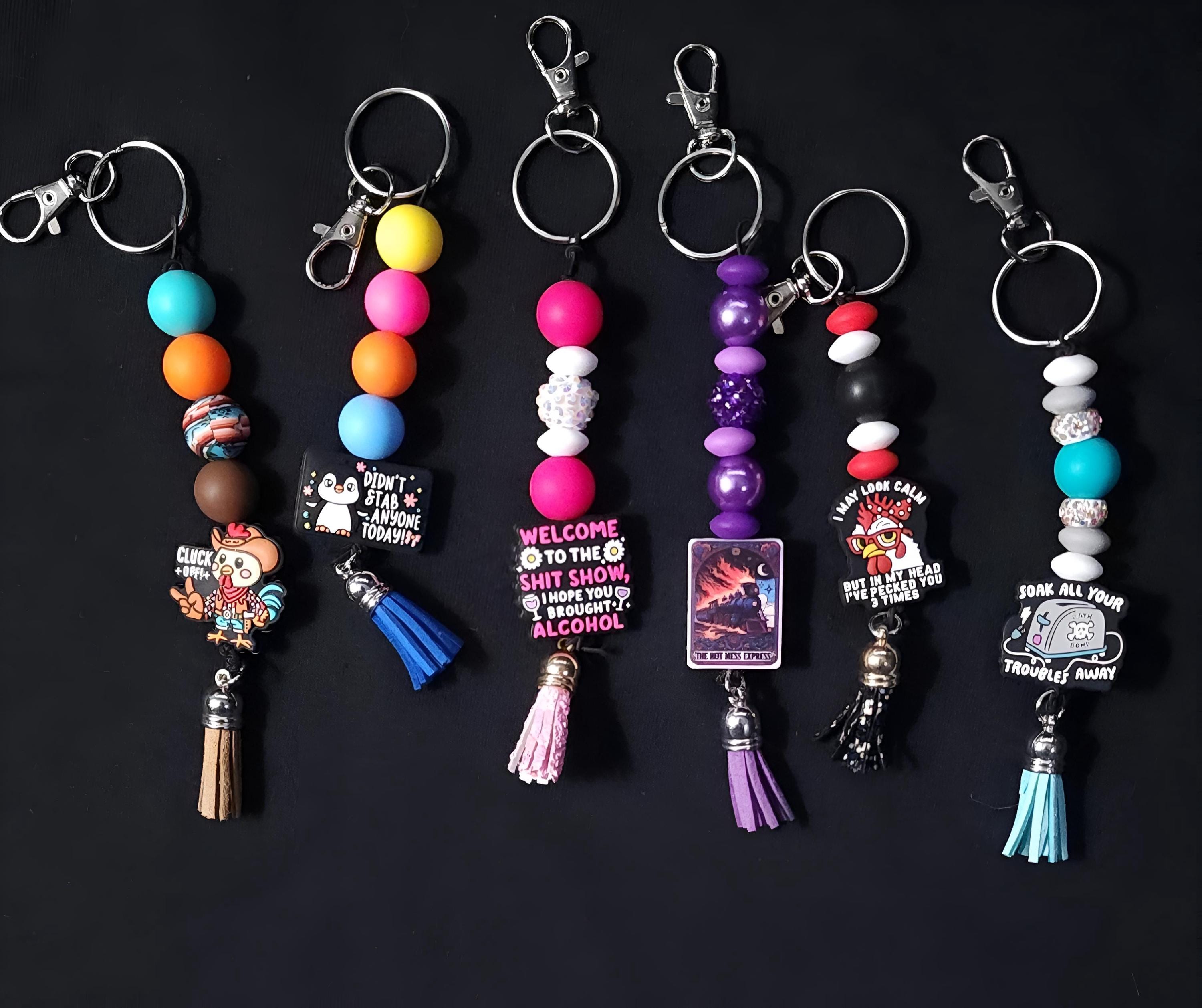 Funny Beaded Keychains with Cute Charms, Trendy Personalized Gift, Colorful Handmade Accessories for Bags & Keys