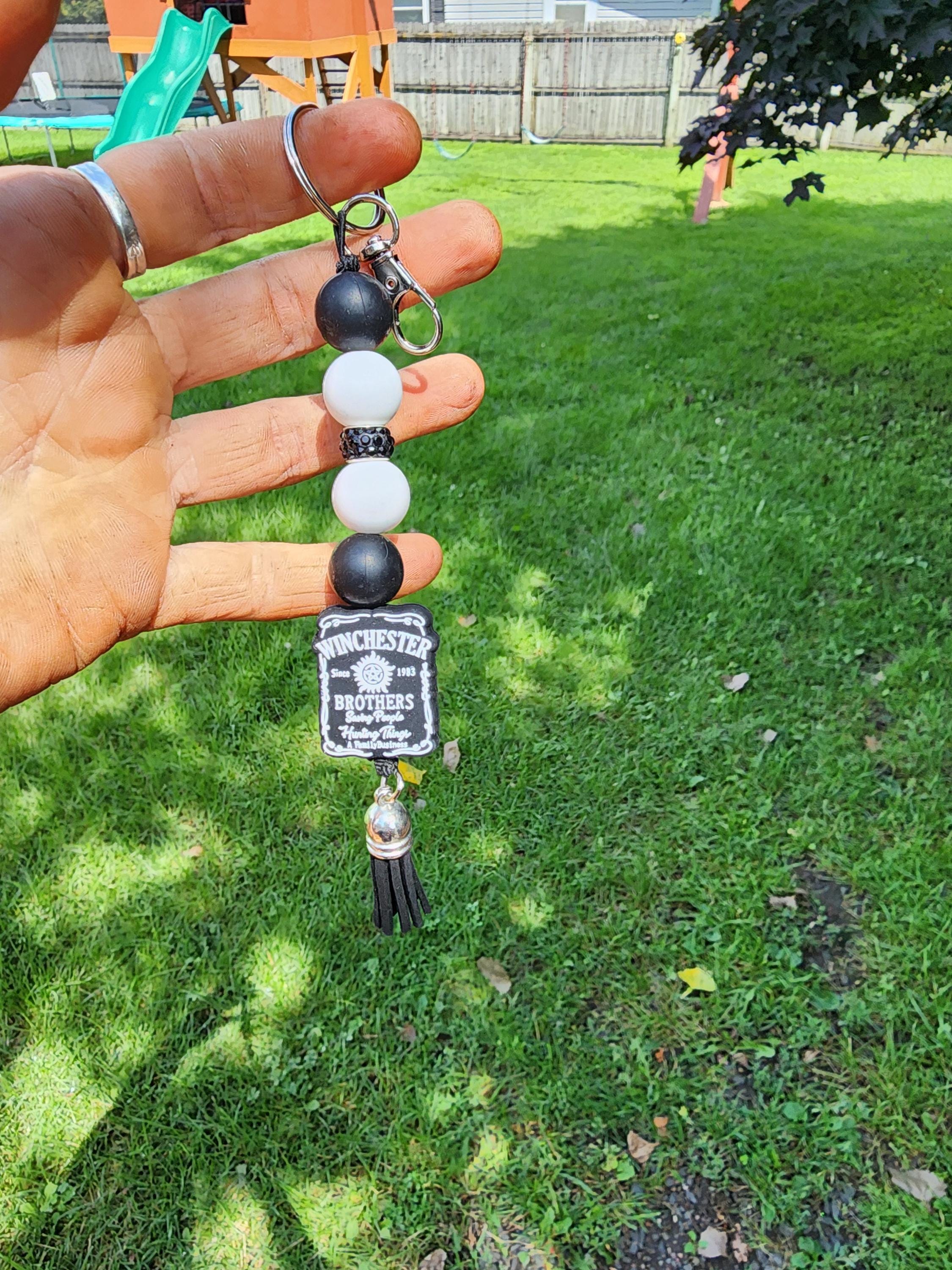 Winchester Brothers Keychain: Black & White Beaded Supernatural Charm