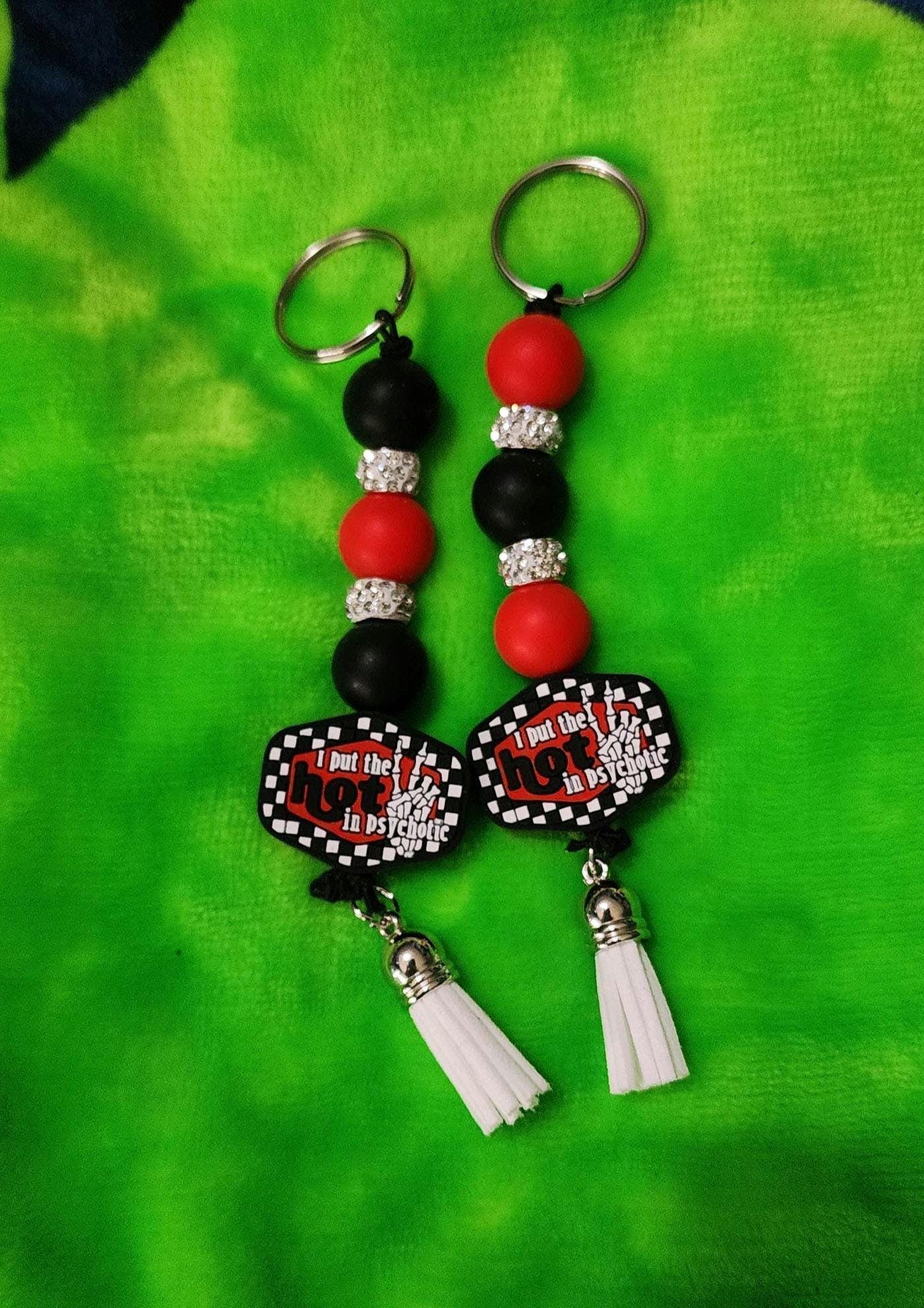Funny Beaded Keychain: I Put the Hot in Psychotic - Dark Humor Bag Charm - Thumbnail 6