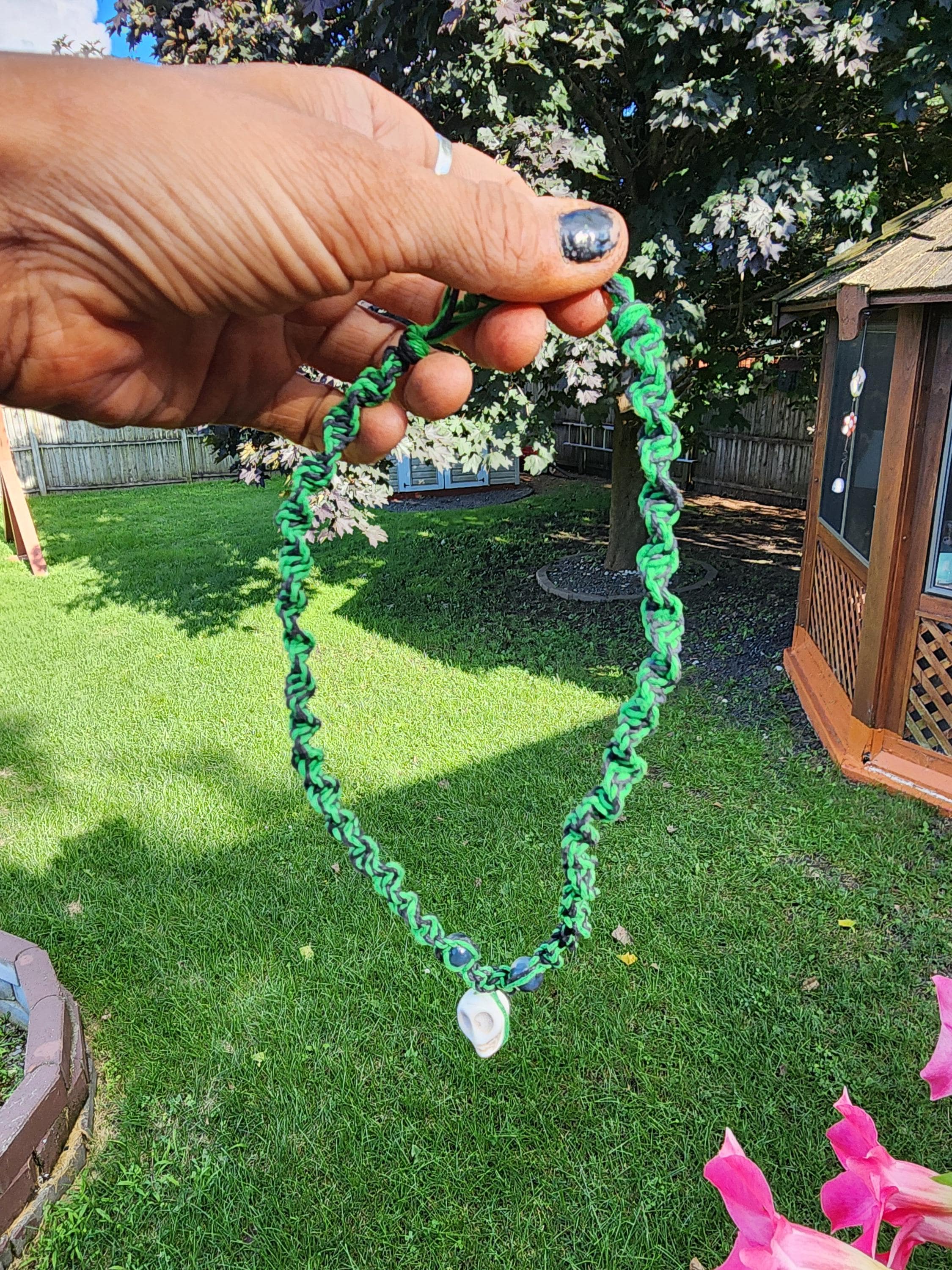 Handmade Green Hemp Skull Necklace
