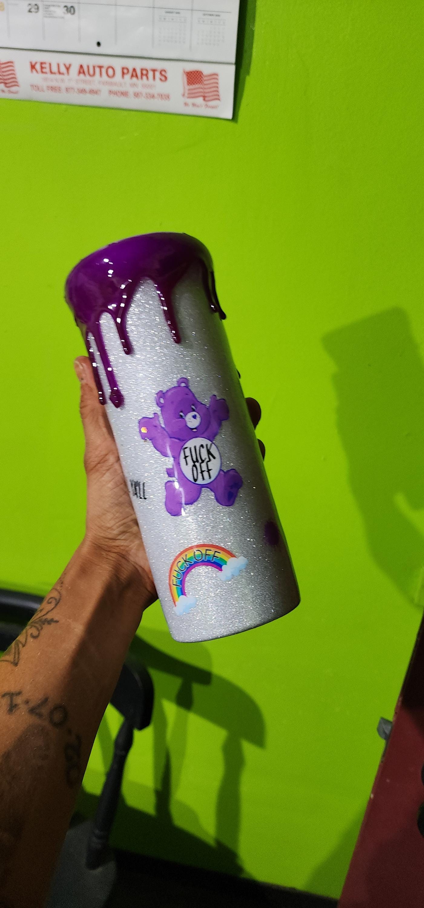 Purple Swear Bear Epoxy Tumbler: Snarky Glitter "Fuck Off" Cup - Thumbnail 6