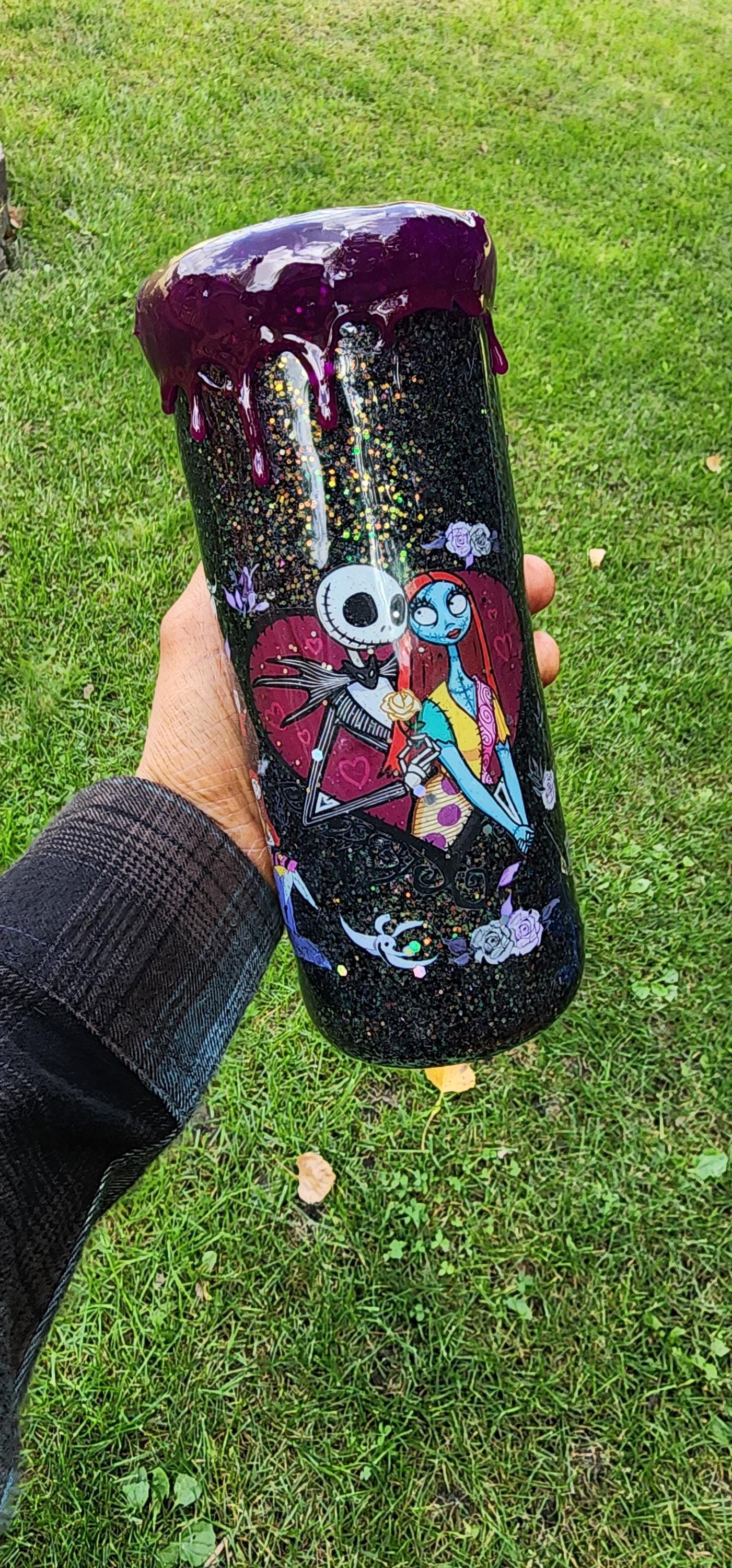 Jack & Sally Glitter Tumbler: Nightmare Before Christmas Inspired Stainless Steel Cup - Thumbnail 4