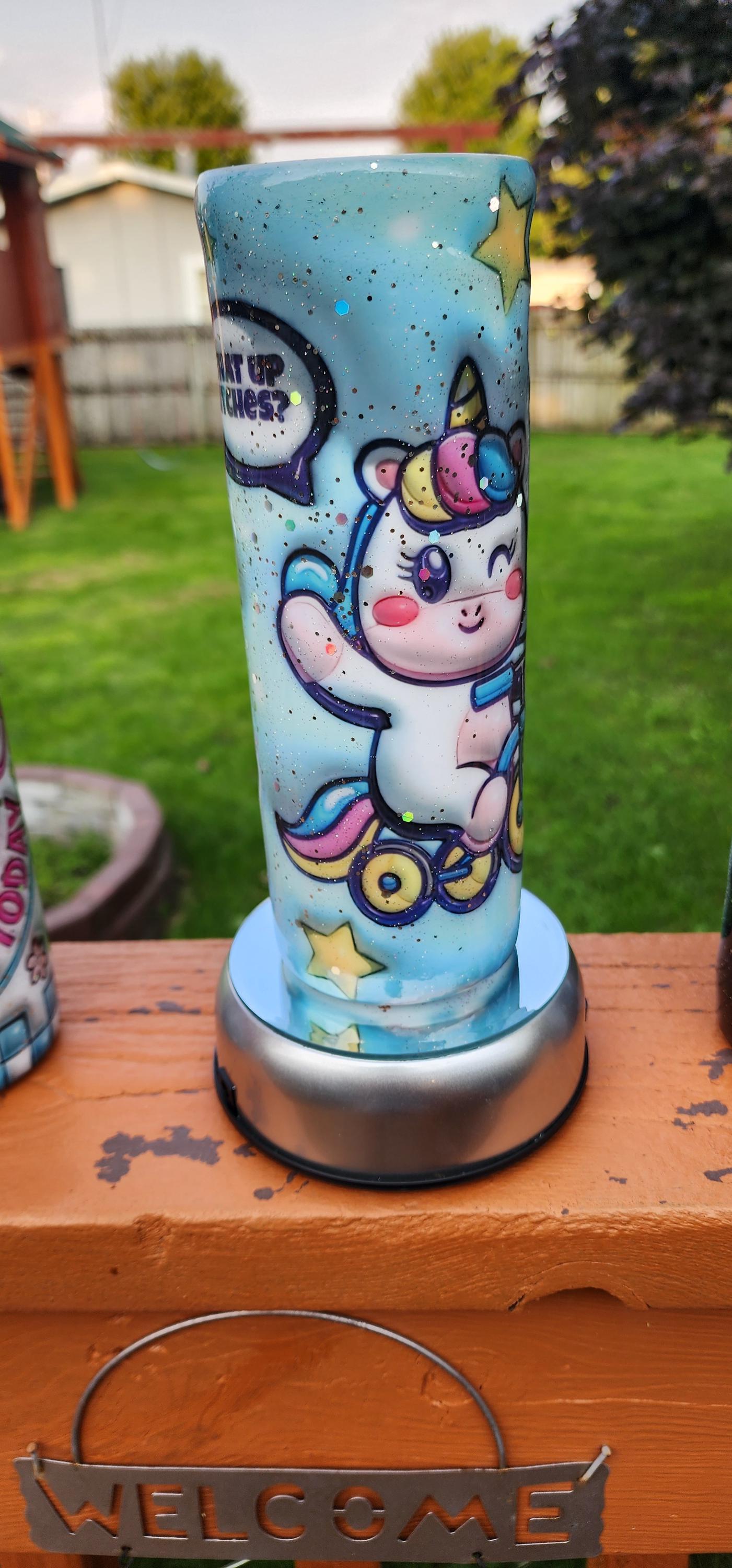 Unicorn Tricycle Tumbler: 3D Blue Epoxy Stainless Steel Cup - Thumbnail 6