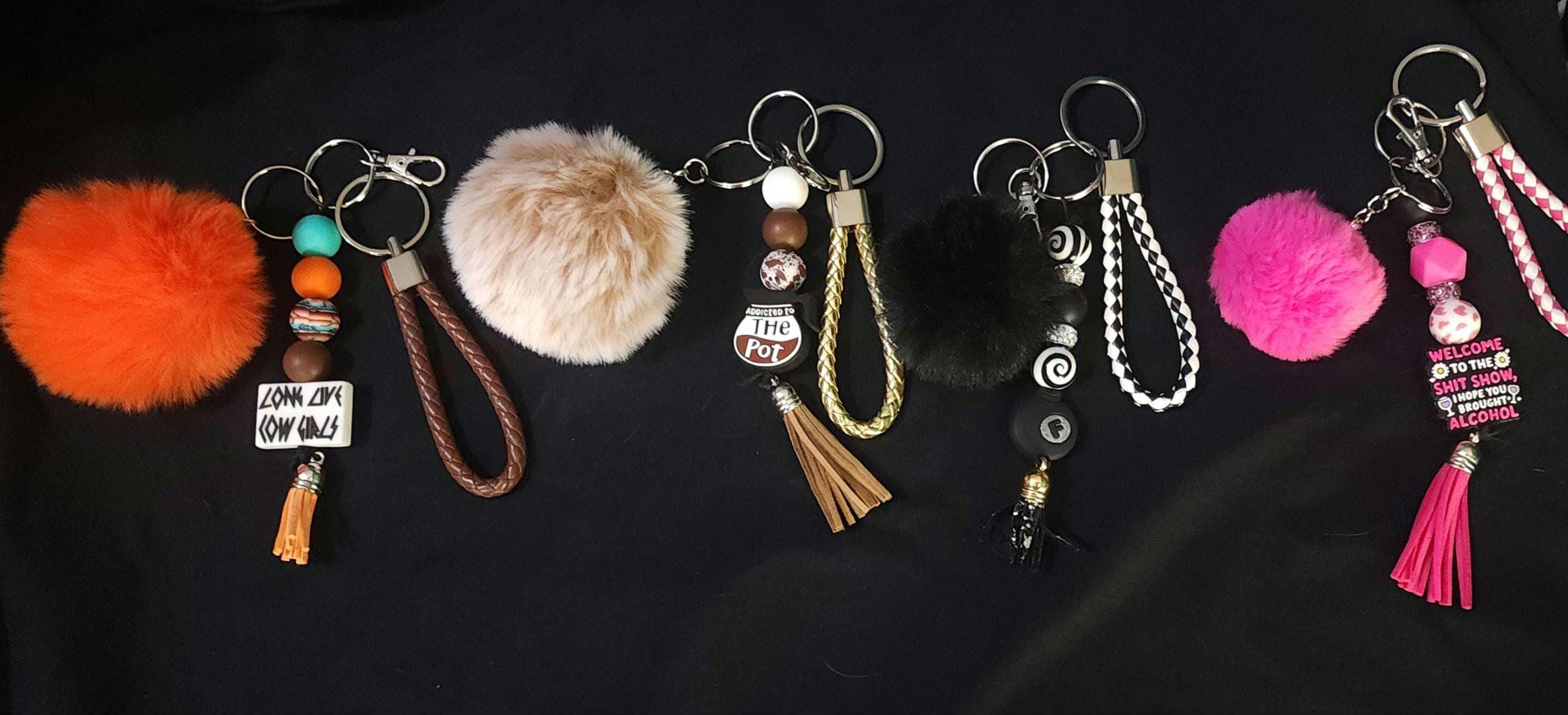 Pom Keychain With Braided Wristlet