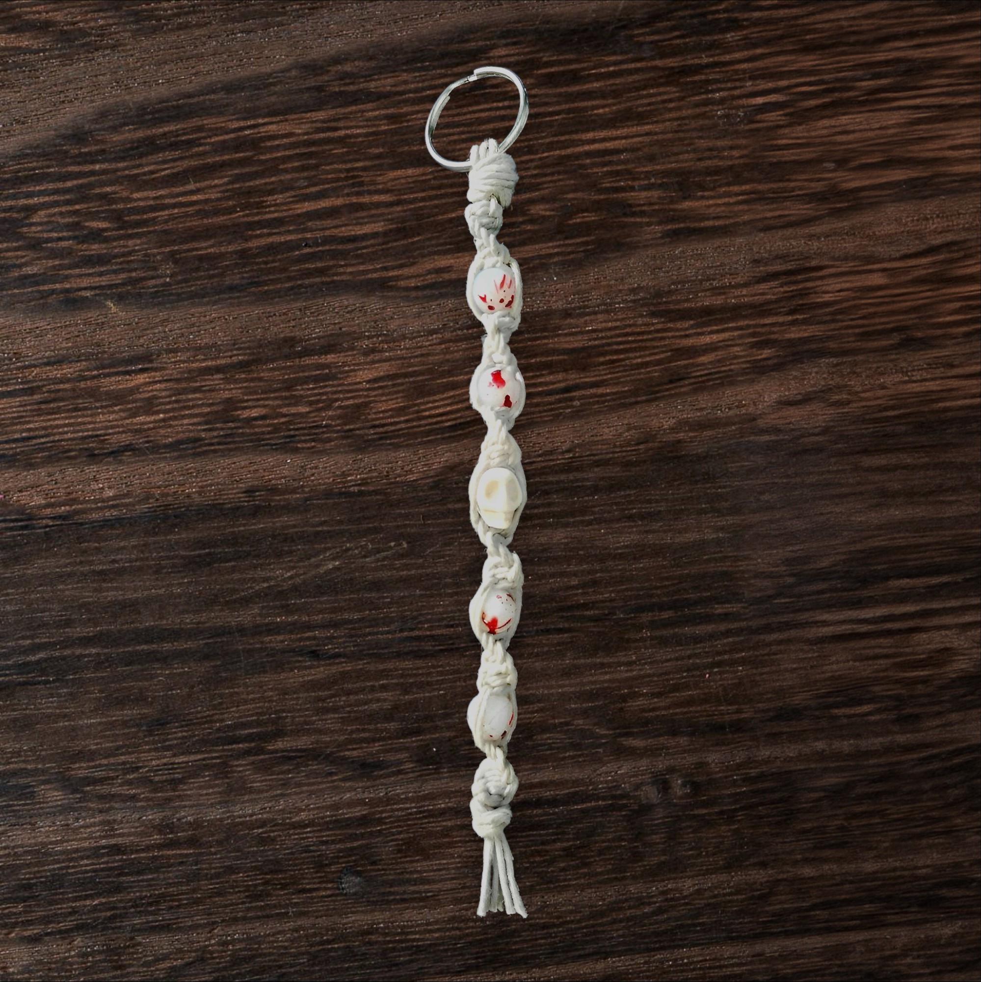 Murderously Cute – White Hemp Keychain with Blood Spatter Beads | True Crime-Inspired Keychain | Creepy Cute Accessory for Horror Lovers - Thumbnail 6