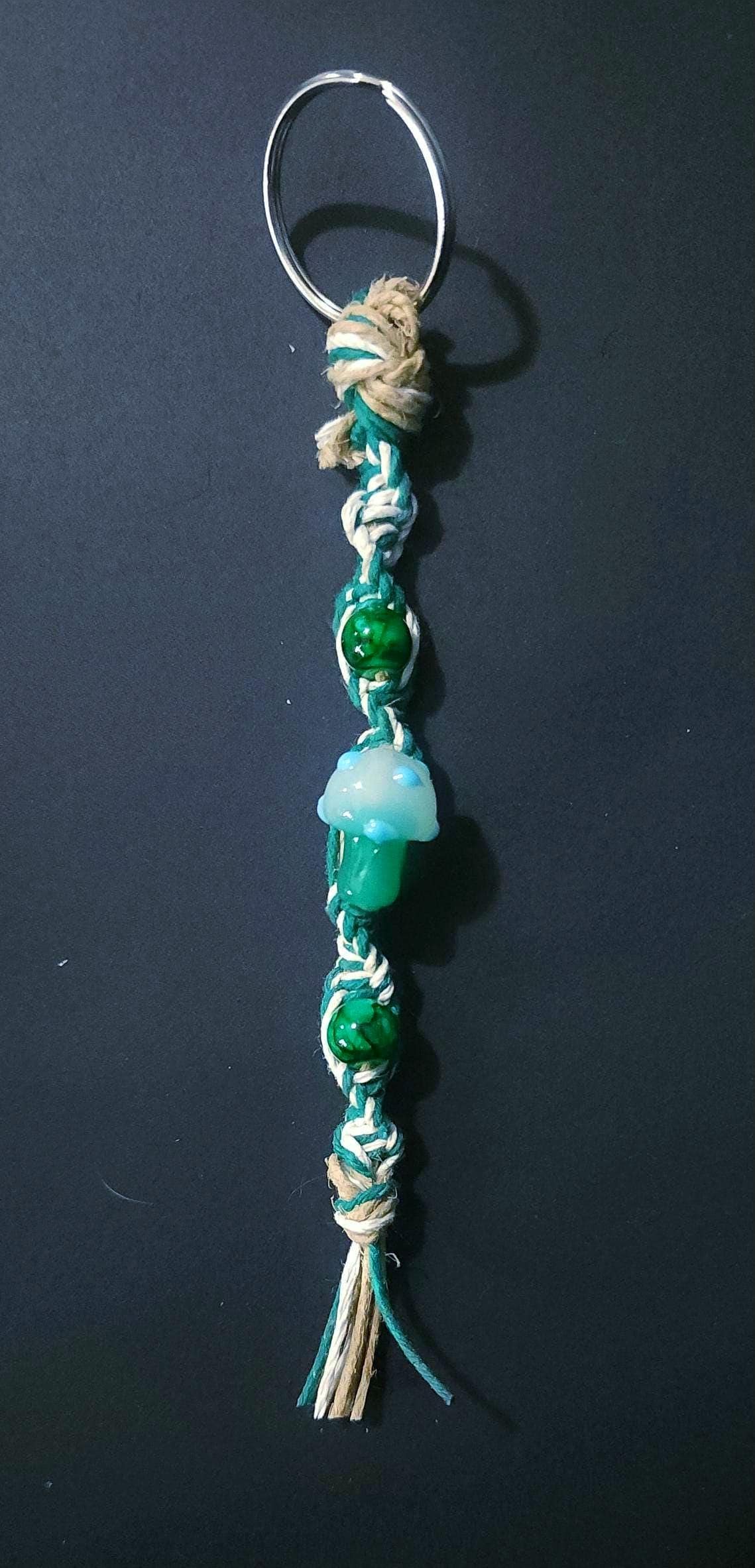 Handmade Green Mushroom Hemp Keychain - Thumbnail 2