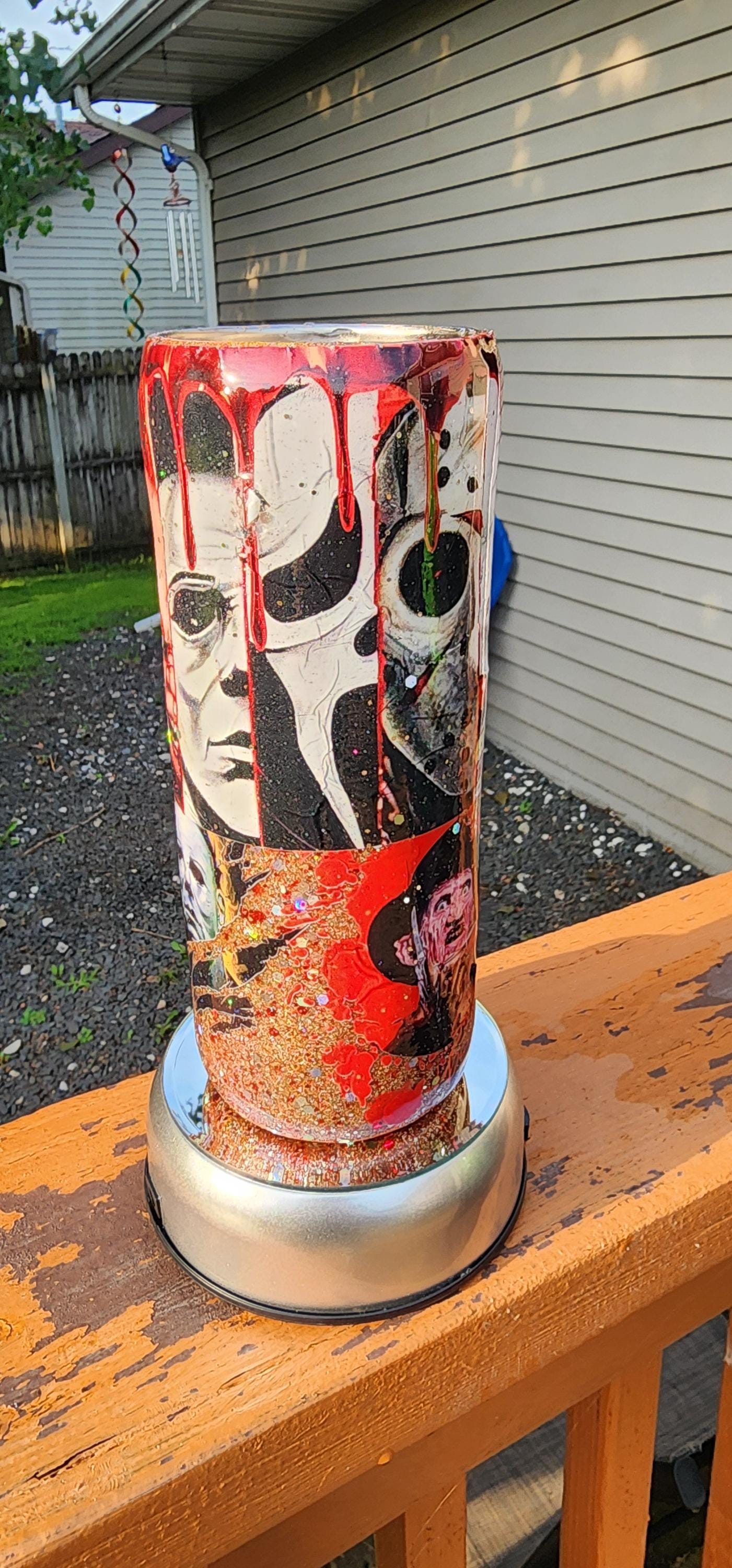 Horror Movie Tumbler: Glittery Slasher Film Stainless Steel Cup - Thumbnail 6