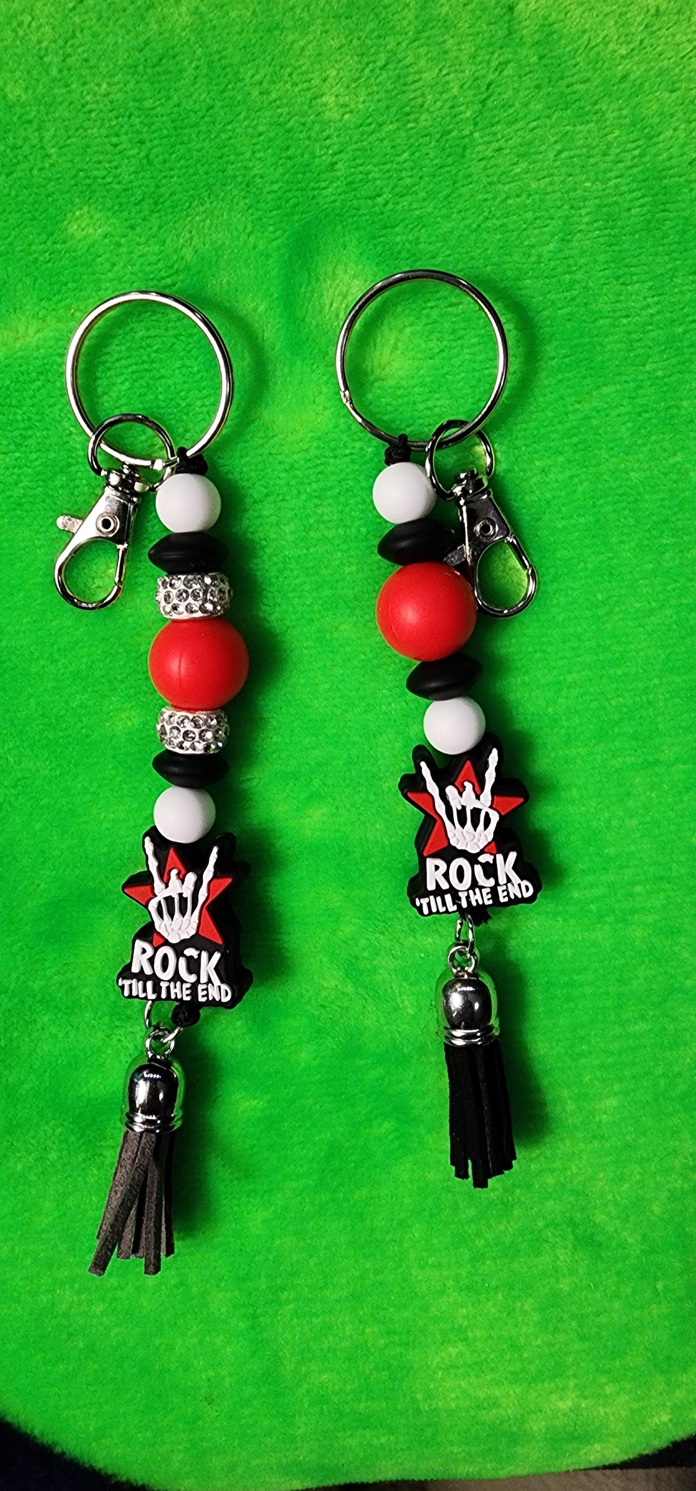 Edgy Beaded Punk Keychain: Rocker Hand Charm, Goth Bag Accessory, Rock Until The End - Thumbnail 3