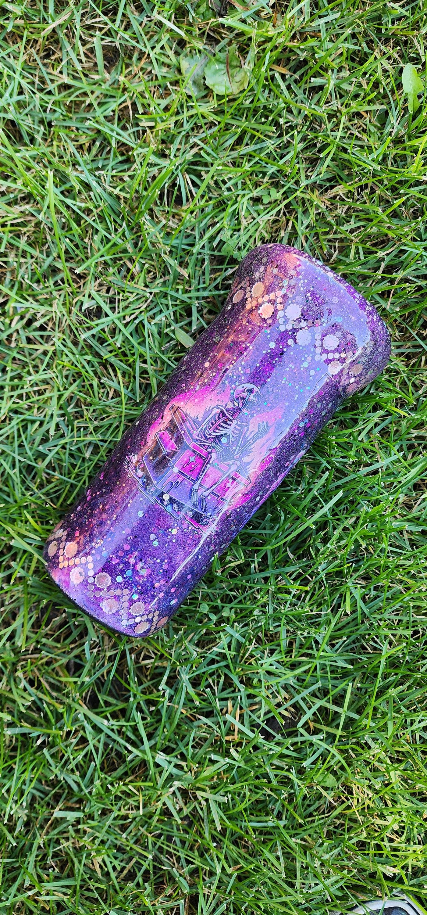 Purple Glitter Skeleton Tumbler: Spooky Goth Drinkware - Thumbnail 2