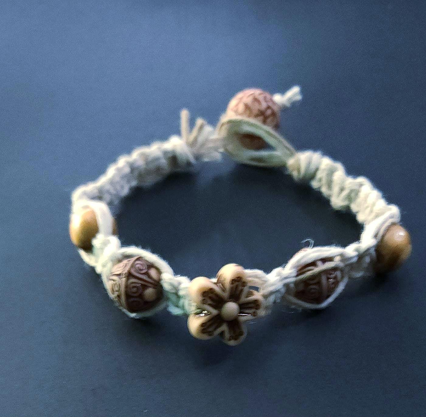 Handmade Hemp Bracelet with Wood & Acrylic Beads - Thumbnail 3