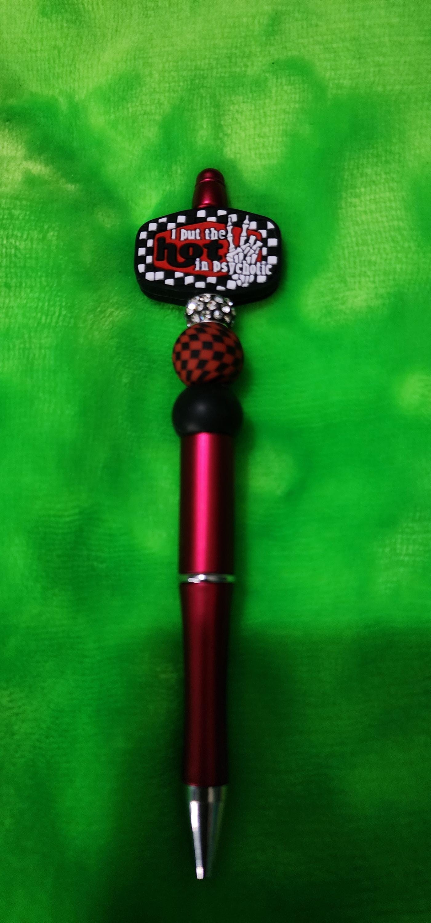 I Put the Hot in Psychotic Beaded Pen – Handmade Funny & Sassy Office Accessory, Chaotic Energy Gift, Desk Decor for Writers - Thumbnail 4