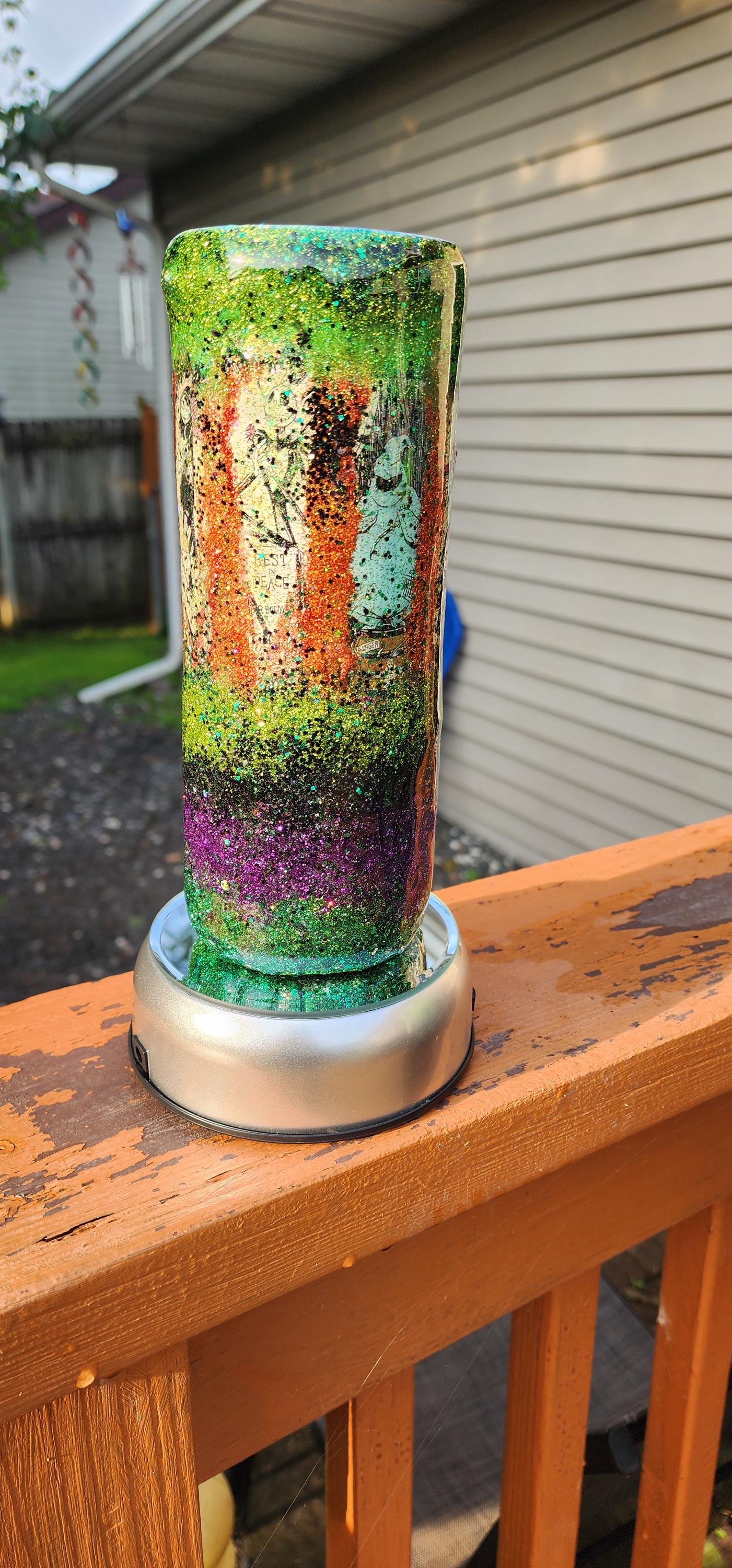 Nightmare Before Christmas Glitter Tumbler: Handmade Epoxy Stainless Steel Cup - Thumbnail 4