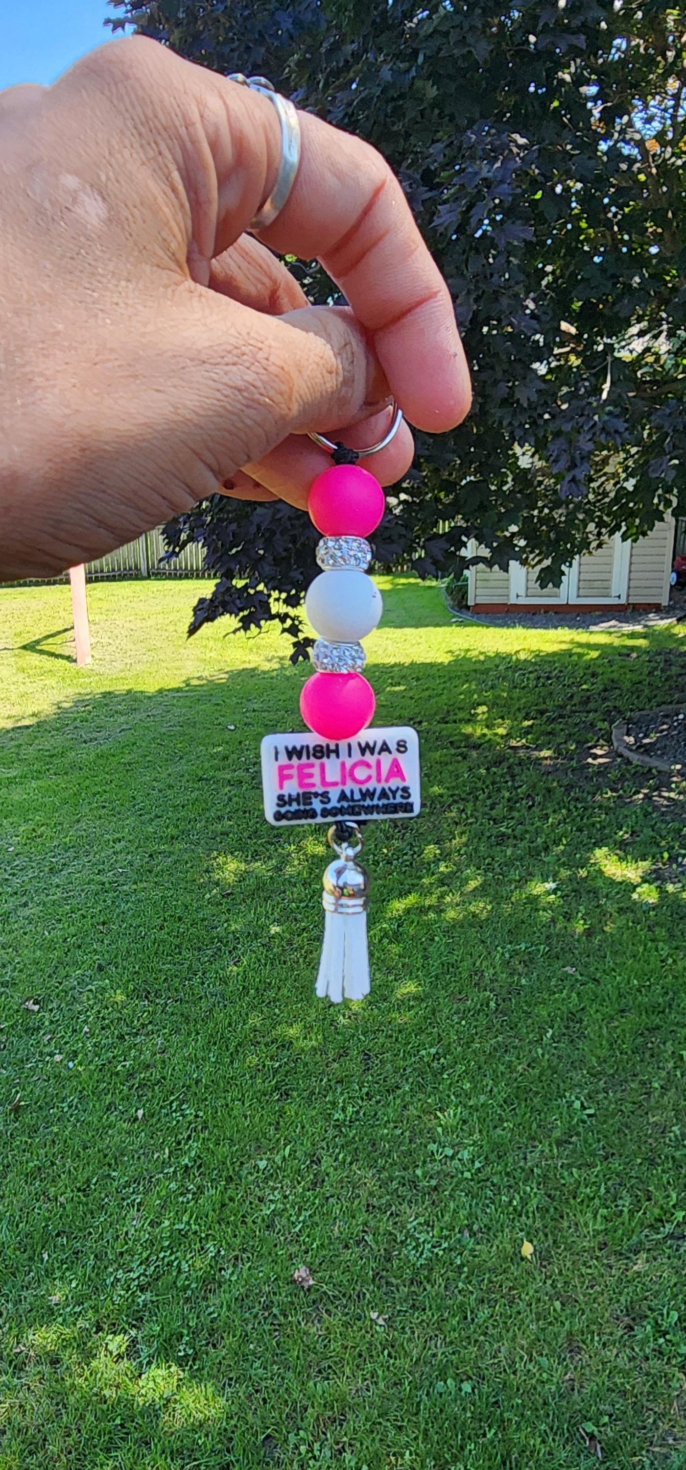 Funny Beaded Keychain: Sassy Handmade Bag Charm - I Wish I Was Felicia - Thumbnail 6
