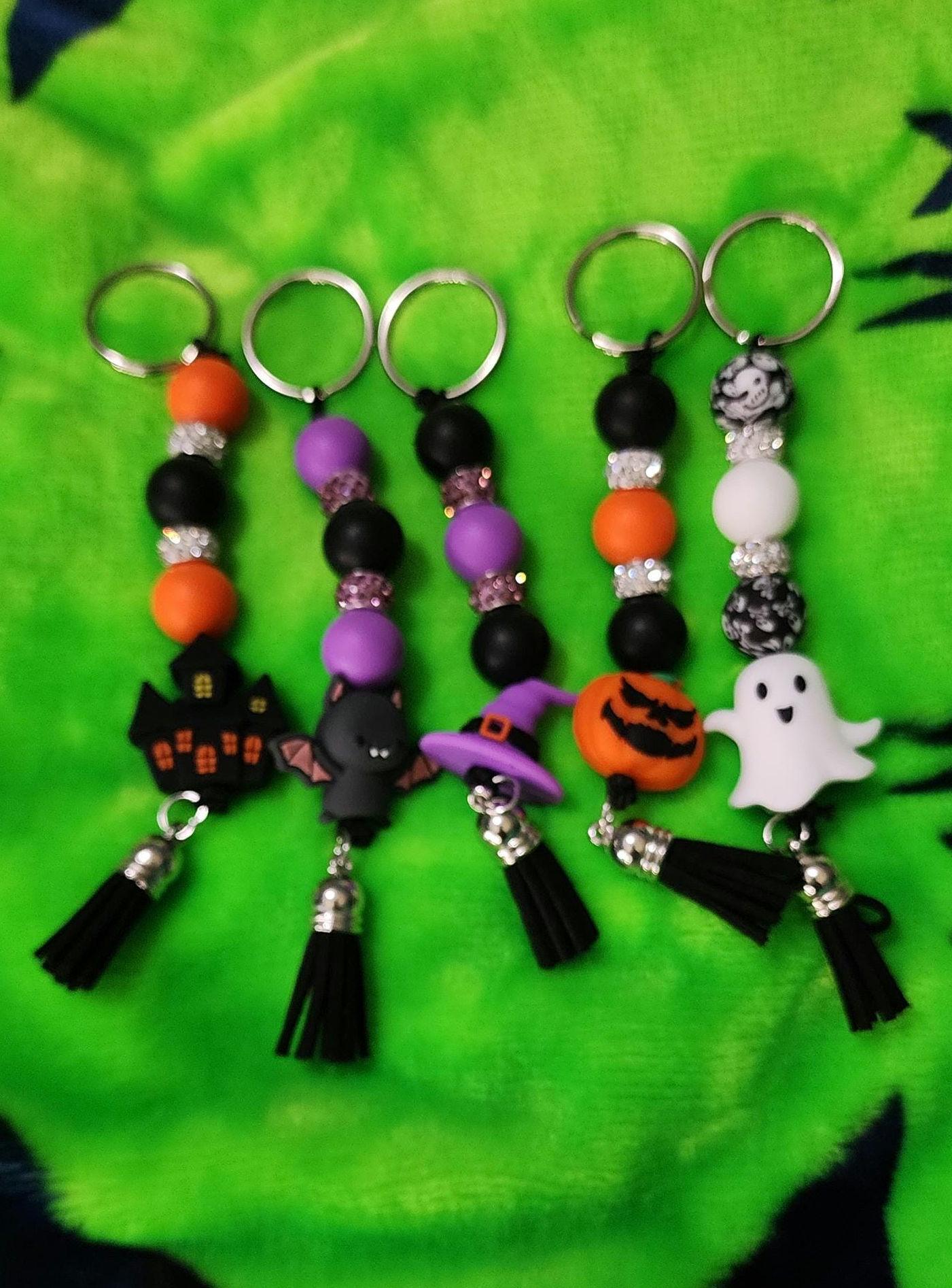 Halloween Beaded Keychain: Ghost, Bat, Pumpkin & Haunted House