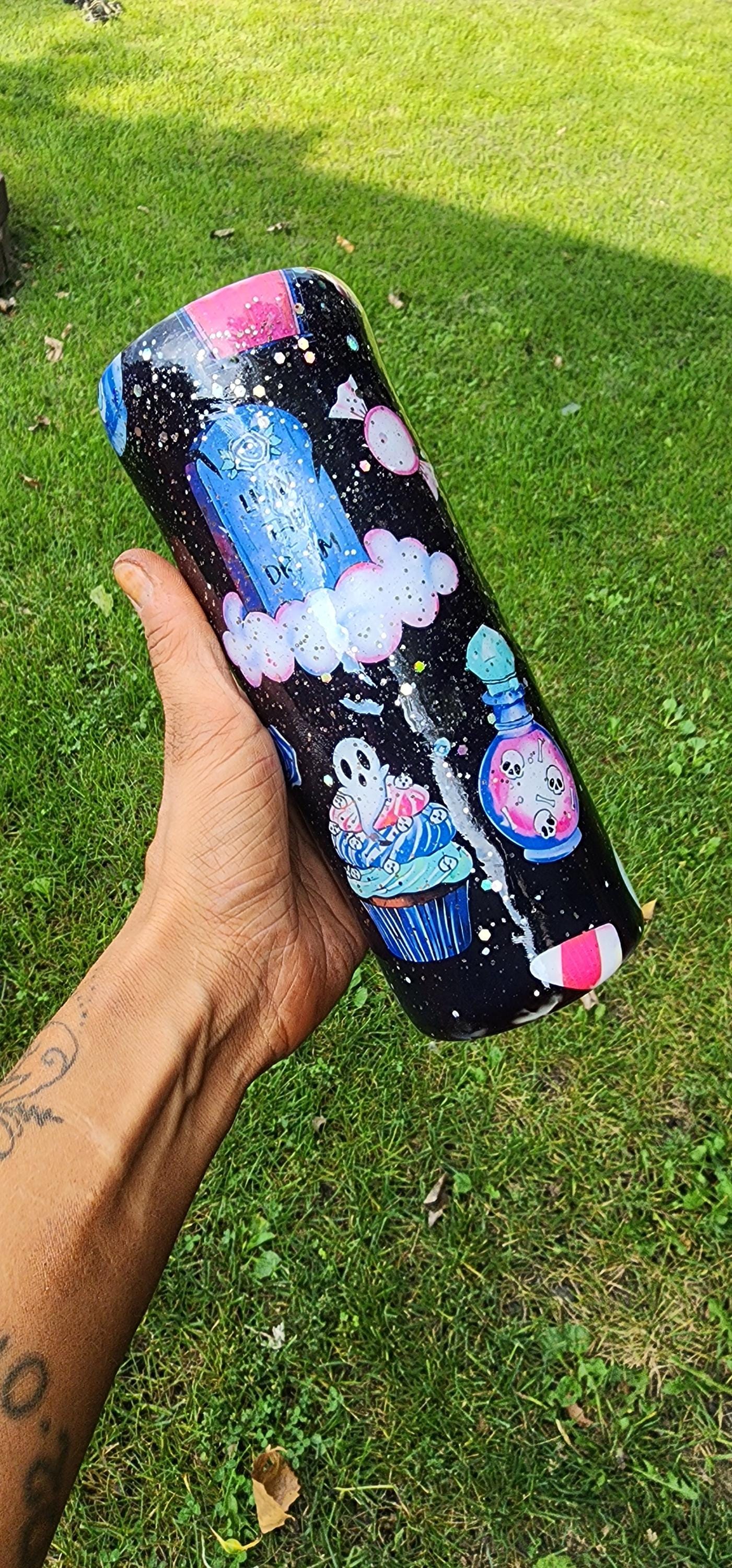 Resting Witch Face Tumbler: Witchcore Cupcakes & Tombstones - Thumbnail 3