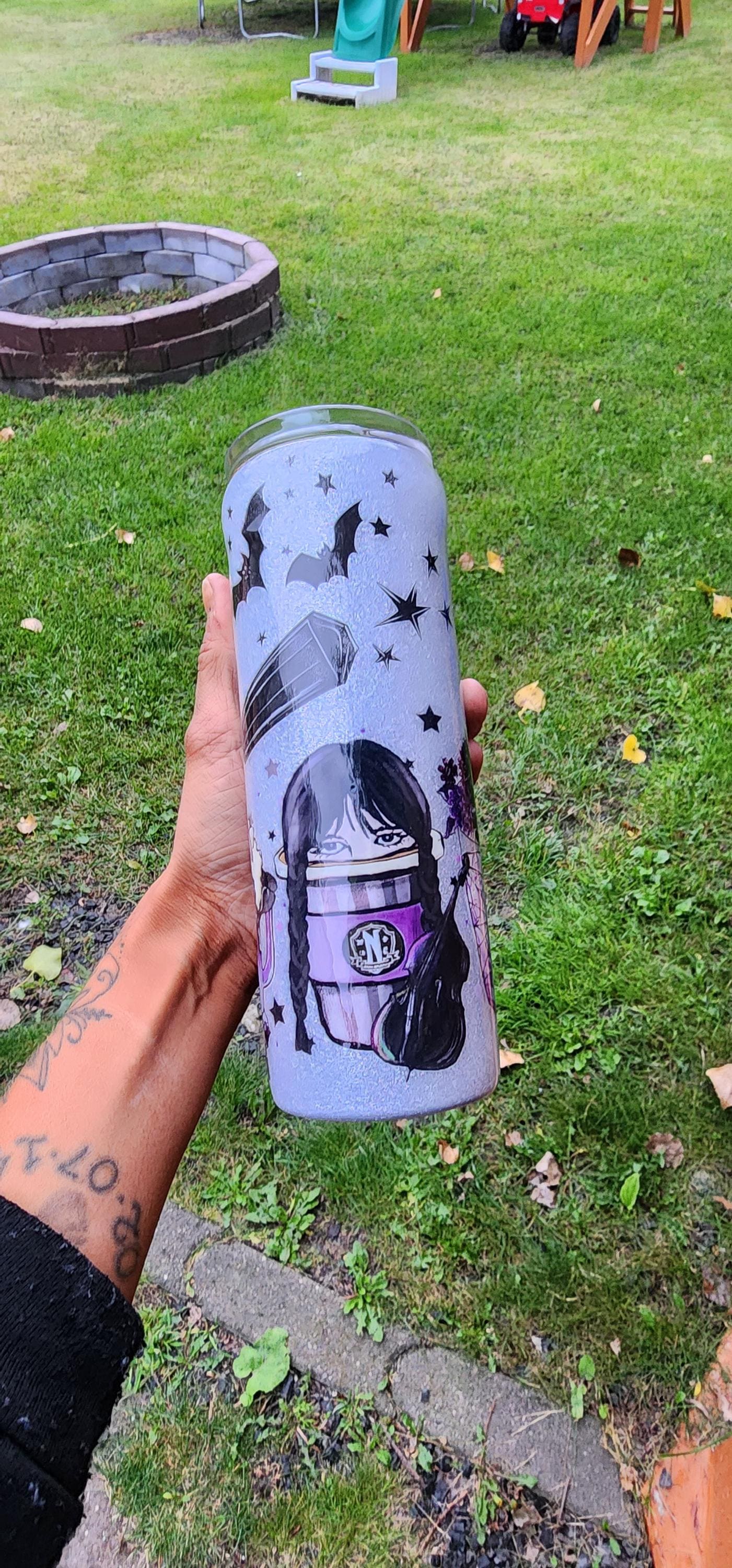 Wednesday Addams Glitter Tumbler – Dark Goth Coffee Mug, Spooky Sassy Halloween Cup - Thumbnail 3