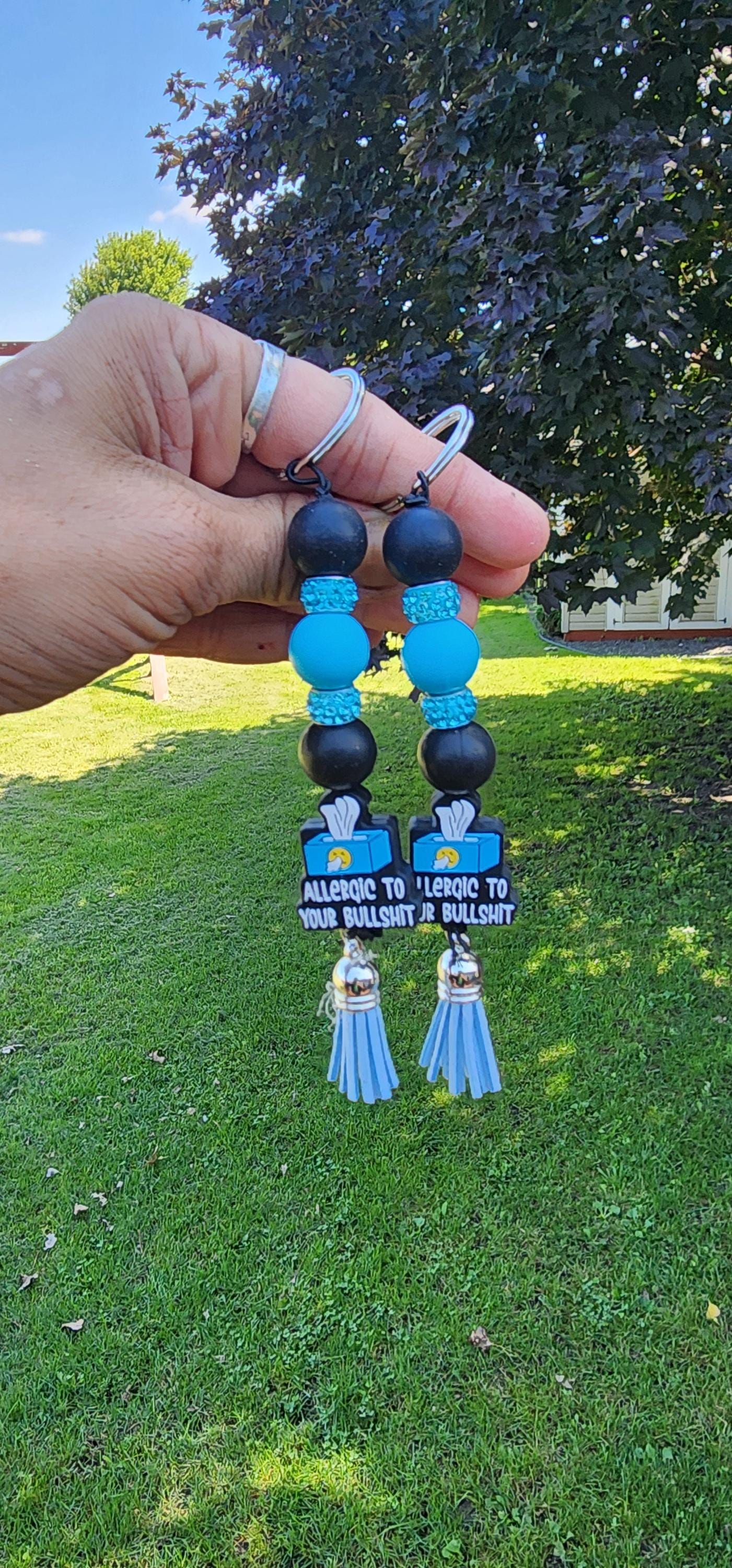 Kleenex Box “Allergic to Your Bullshit” Beaded Keychain – Funny Handmade Gift, Sassy Purse Charm, Statement keychain - Thumbnail 7