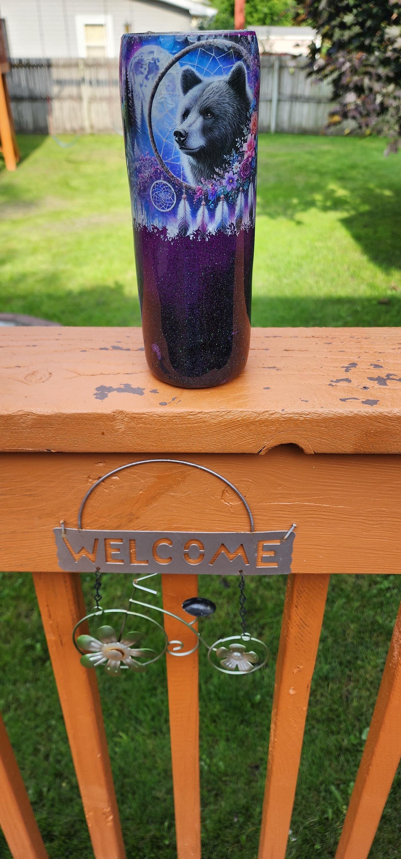 Bear & Eagle Glitter Tumbler: Handmade Epoxy Stainless Steel Cup - Thumbnail 2