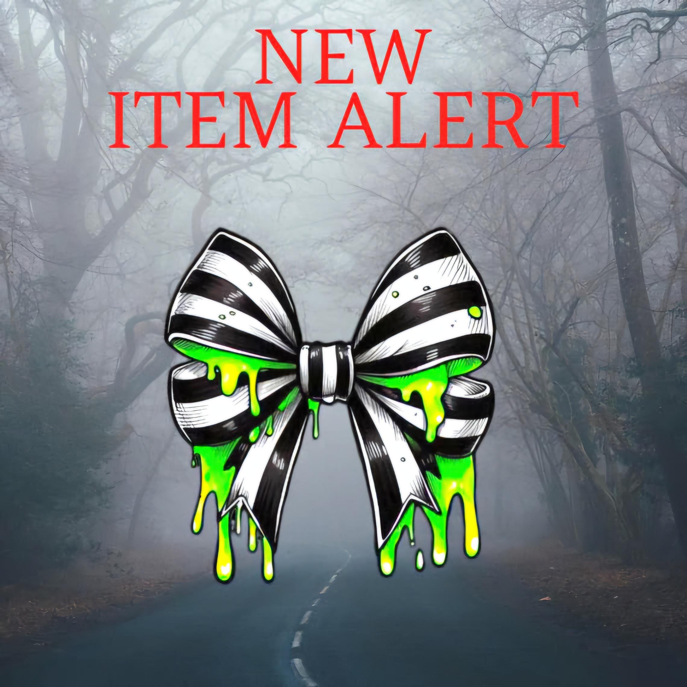 Gothic Bow Vinyl Sticker: Black & White Stripes with Neon Green Slime - Thumbnail 7