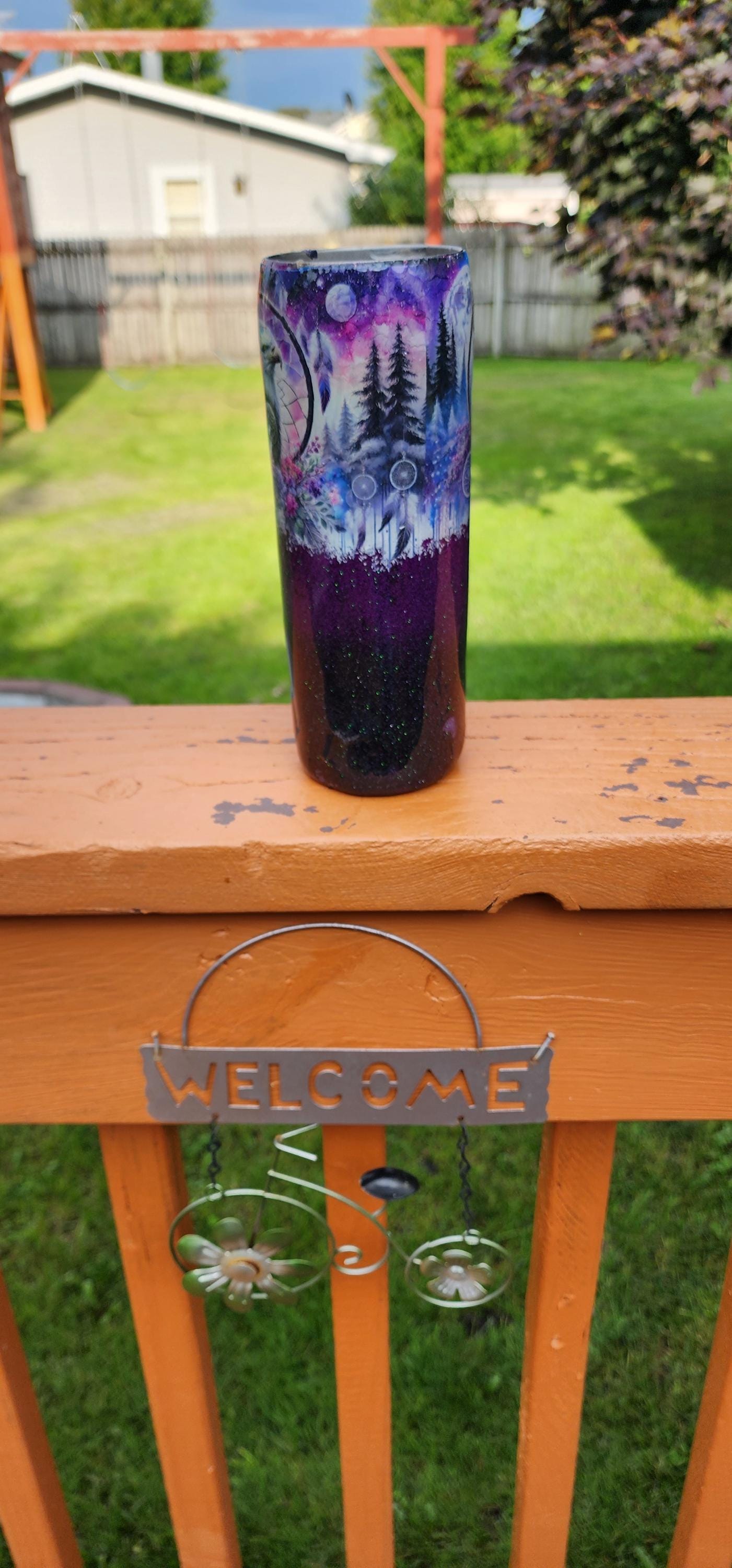 Bear & Eagle Glitter Tumbler: Handmade Epoxy Stainless Steel Cup - Thumbnail 5