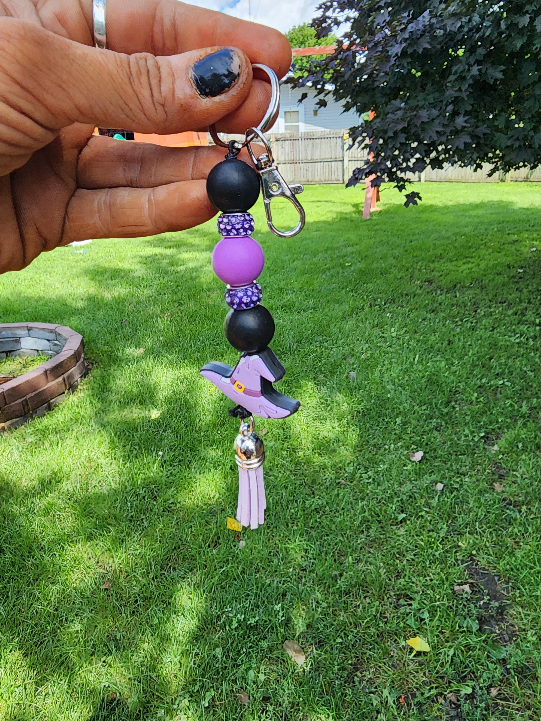 Witch Hat Beaded Keychain: Purple Rhinestone Glam Bag Charm