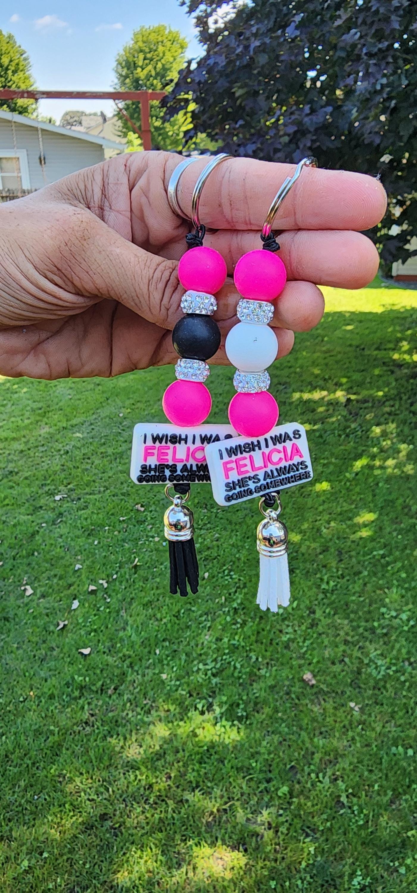 Funny Beaded Keychain: Sassy Handmade Bag Charm - I Wish I Was Felicia - Thumbnail 3