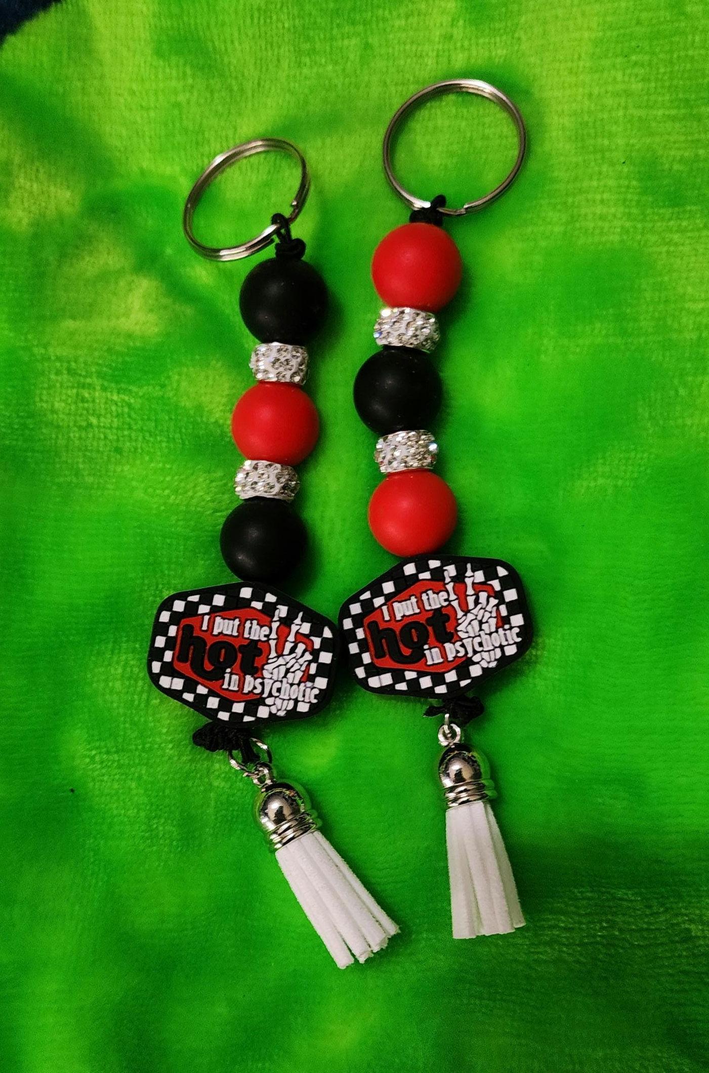 Funny Beaded Keychain: I Put the Hot in Psychotic - Dark Humor Bag Charm - Thumbnail 3