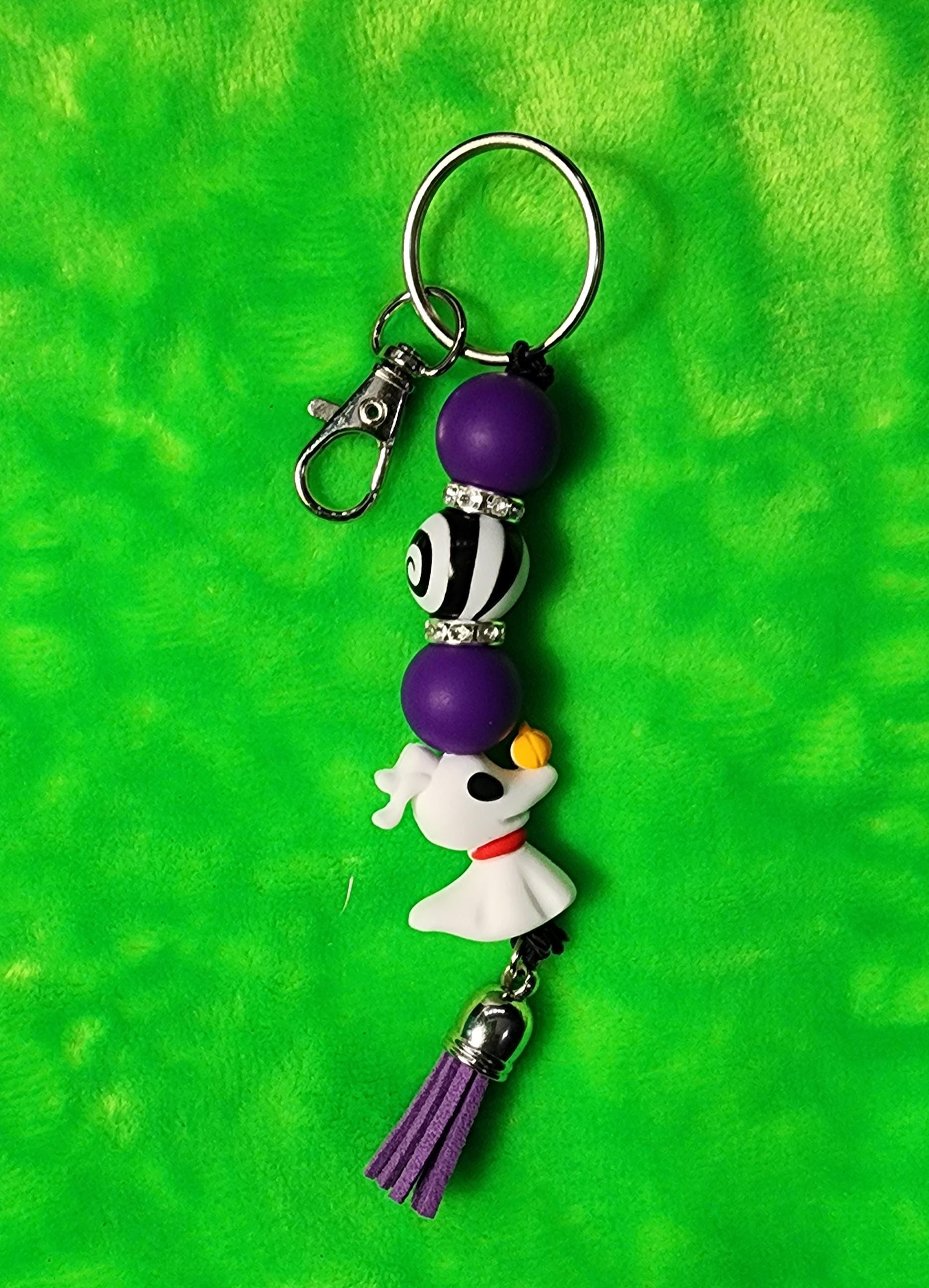 Zero Nightmare Before Christmas Keychain: Ghost Dog Beaded Bag Charm - Thumbnail 5