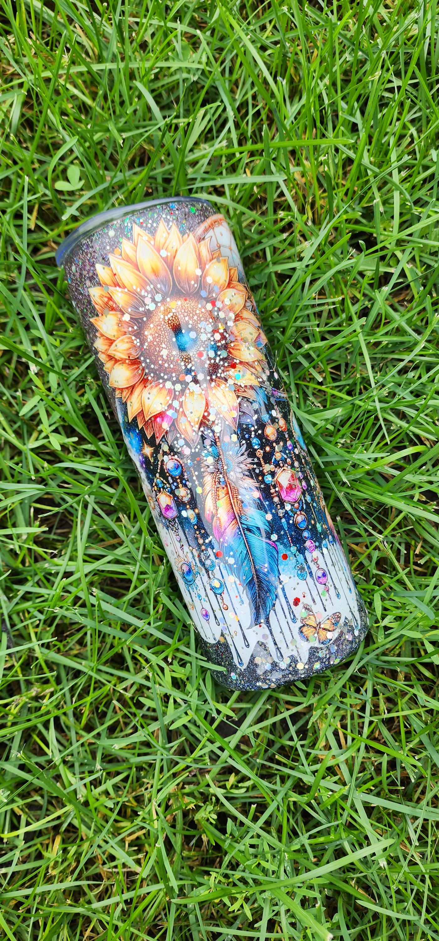 Handmade Dream Catcher Tumbler: Boho Glitter Stainless Steel Travel Mug - Thumbnail 3