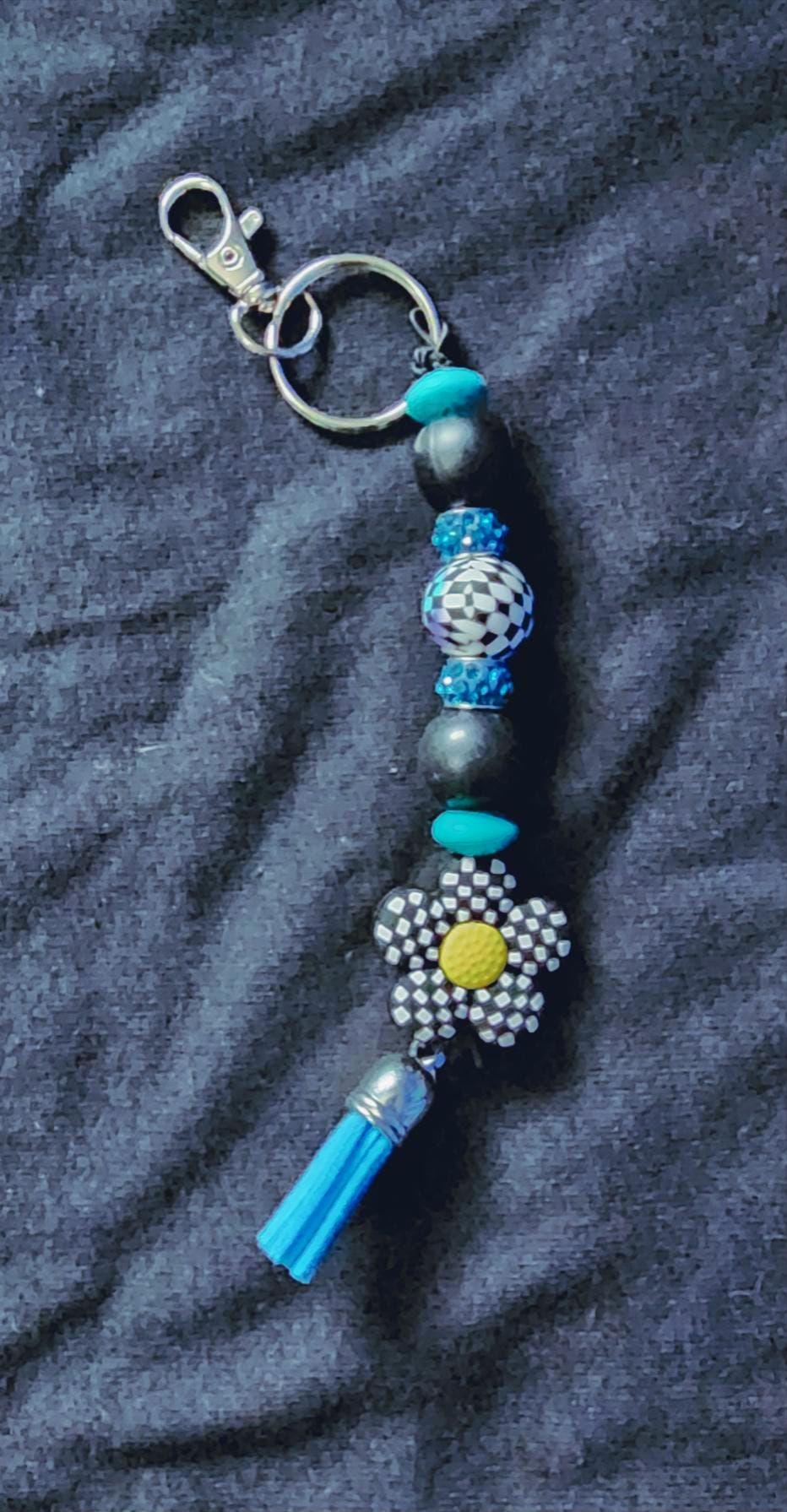 Keychain Racing Inspired Beaded Keychain with Checkered Flag - Weekends Are for Racing Gift for Car Lovers - Thumbnail 4
