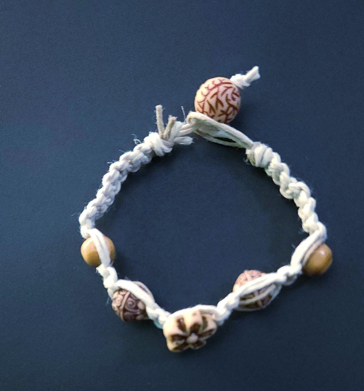 Handmade Hemp Bracelet with Wood & Acrylic Beads