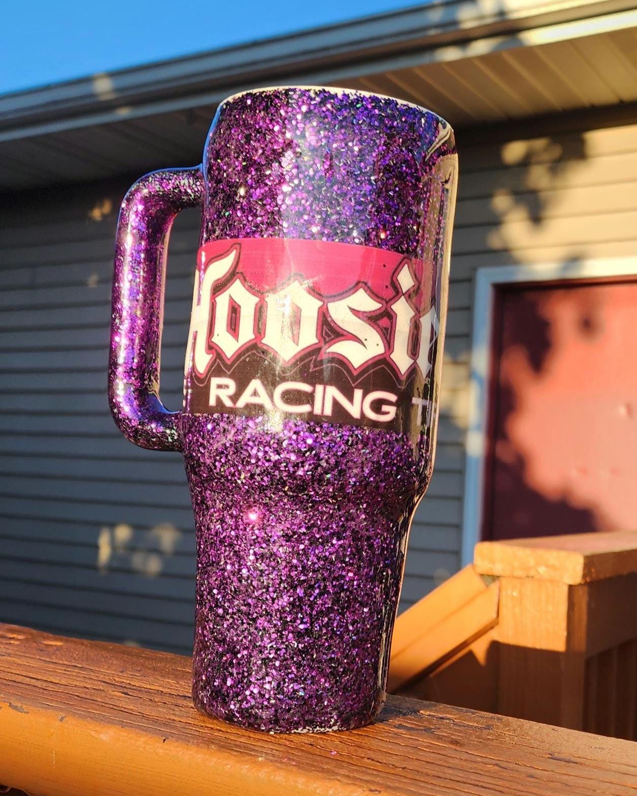 Hoosier Racing Tire Tumbler: Purple Glitter 40oz Drag Racing Cup - Thumbnail 6
