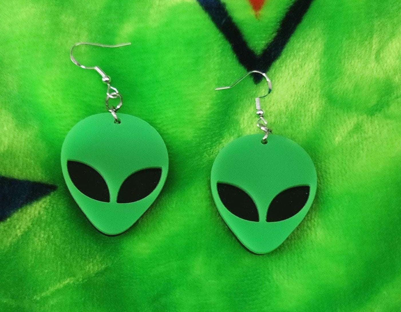Green Alien Dangle Earrings: Handmade Sci-Fi Jewelry