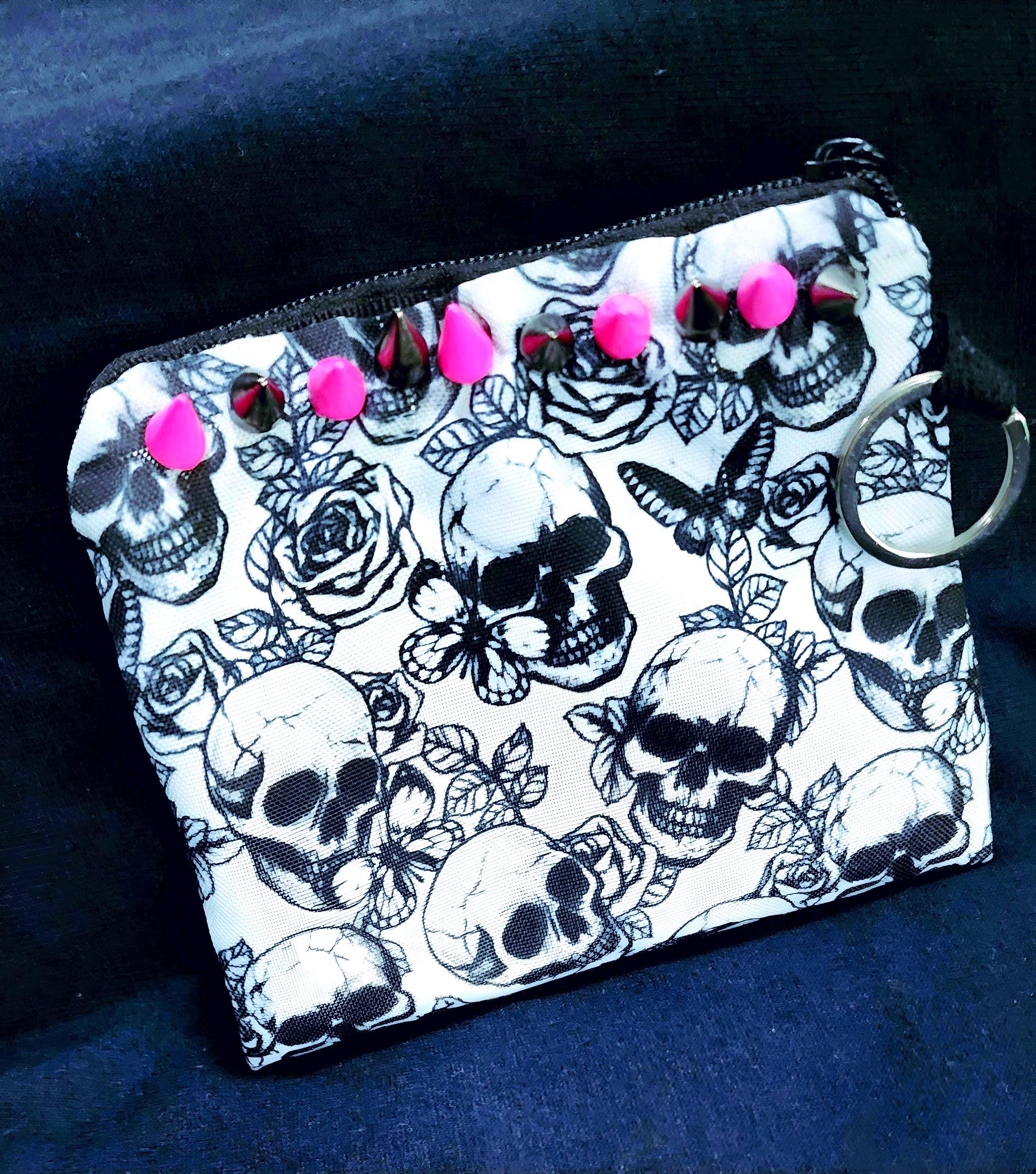 Skull Studded Card Coin Purse Leather Wallet Gothic Rock Style Small Accessory Bag