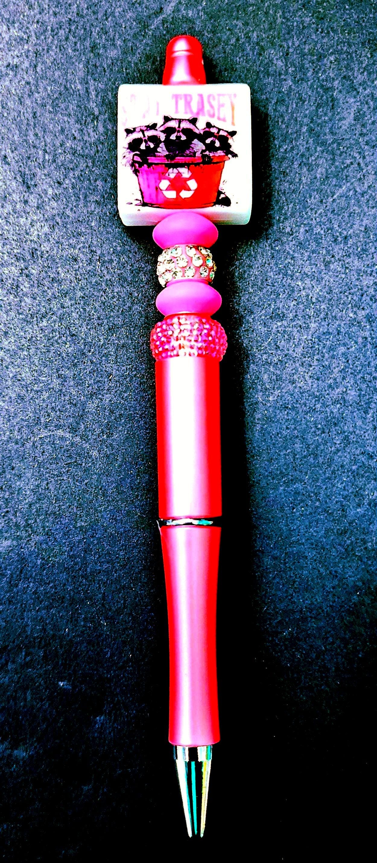 Beaded Pen: Stay Trashy Raccoon Design, Extra Ink - Thumbnail 4