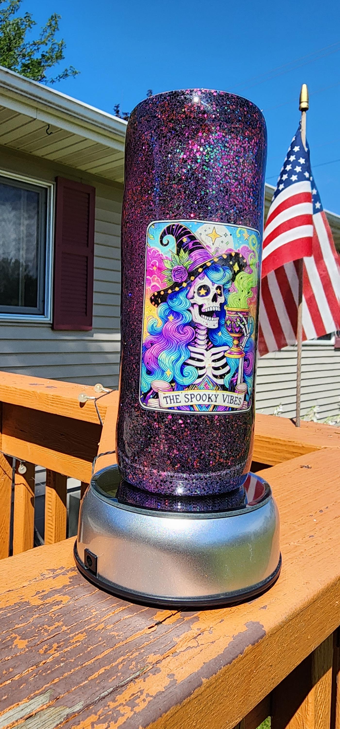 Spooky Vibes Epoxy Glitter Tumbler – Creepy Cute Halloween Cup, Witchy Gothic Stainless Steel Mug, Handmade Coffee Drinkware Gift - Thumbnail 6