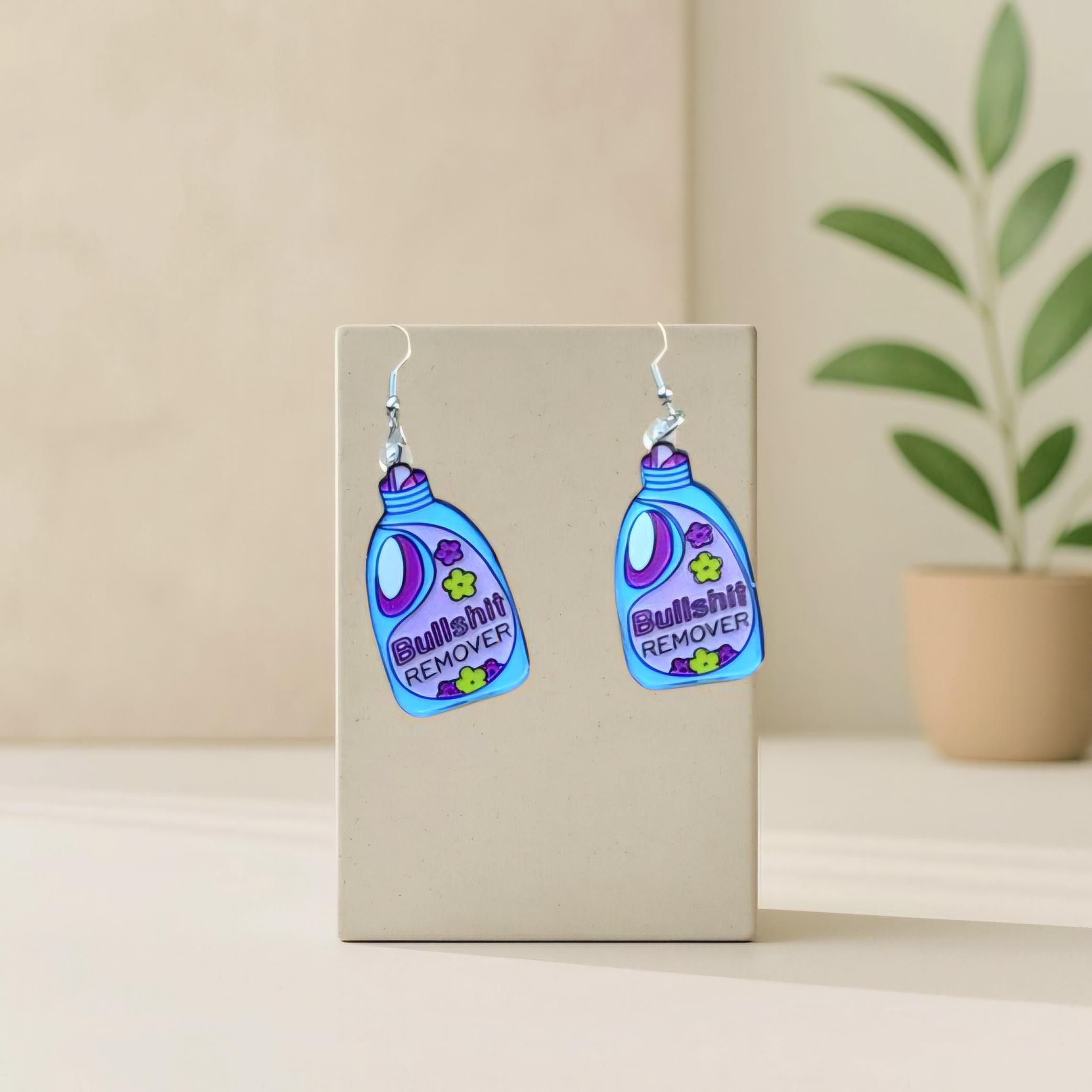 Floral Acrylic Dangle Earrings: Sassy Purple & Blue Statement Jewelry - Thumbnail 3