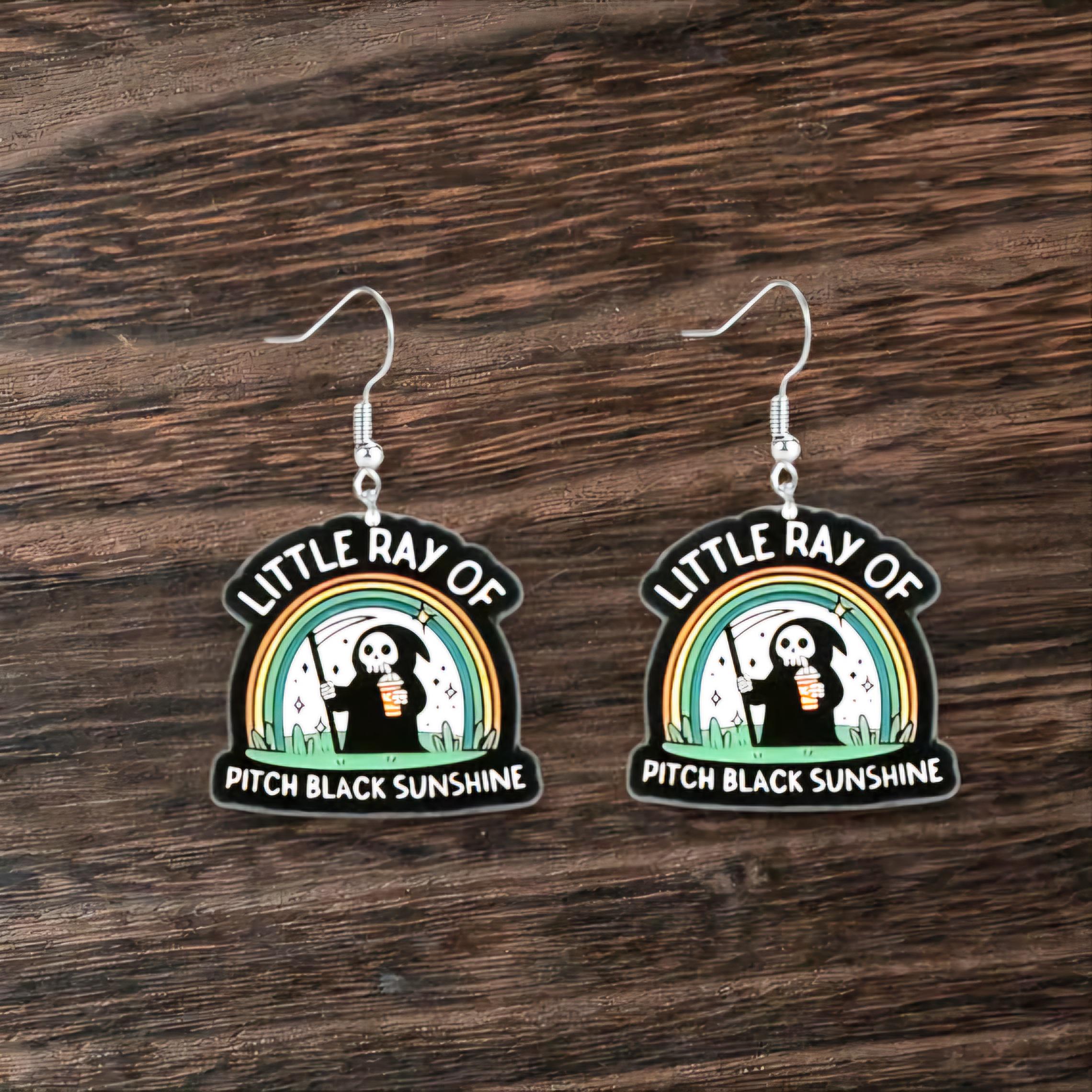 Rainbow Grim Reaper Earrings: Acrylic Dangles, Stainless Steel Hooks - Thumbnail 4