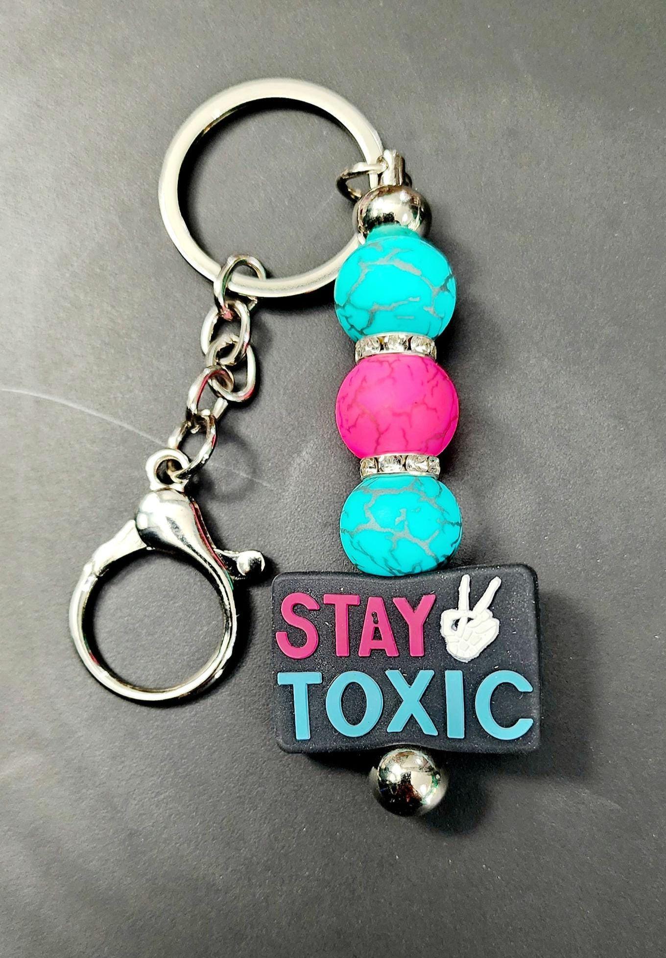 Beaded Keychain Stay Toxic Trendy Handmade Gift Colorful Beads Charm Key Ring Accessory for Women Men - Thumbnail 2